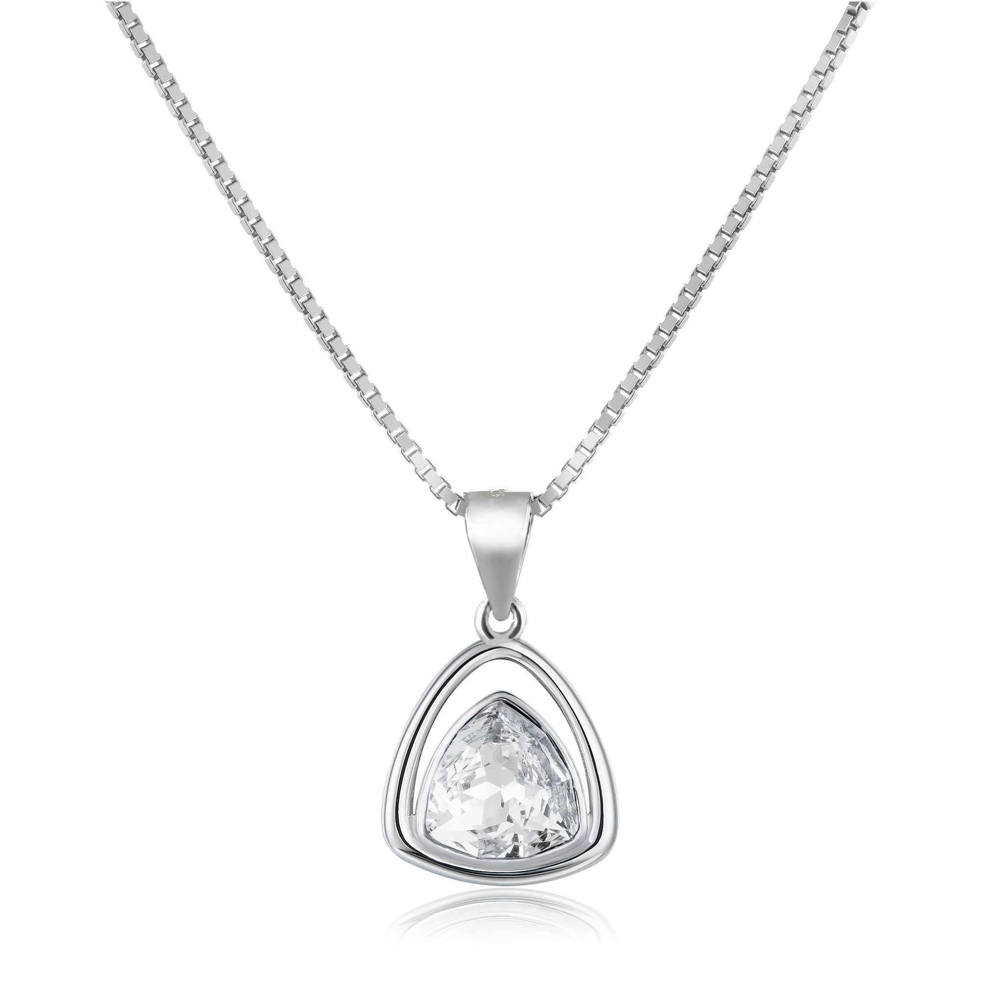 Schöner-SD Kette mit Anhänger Silberkette mit Anhänger Dreieck Kristall 925 Silber Rhodium, Anhängerkette mit Markenkristall dreieckig