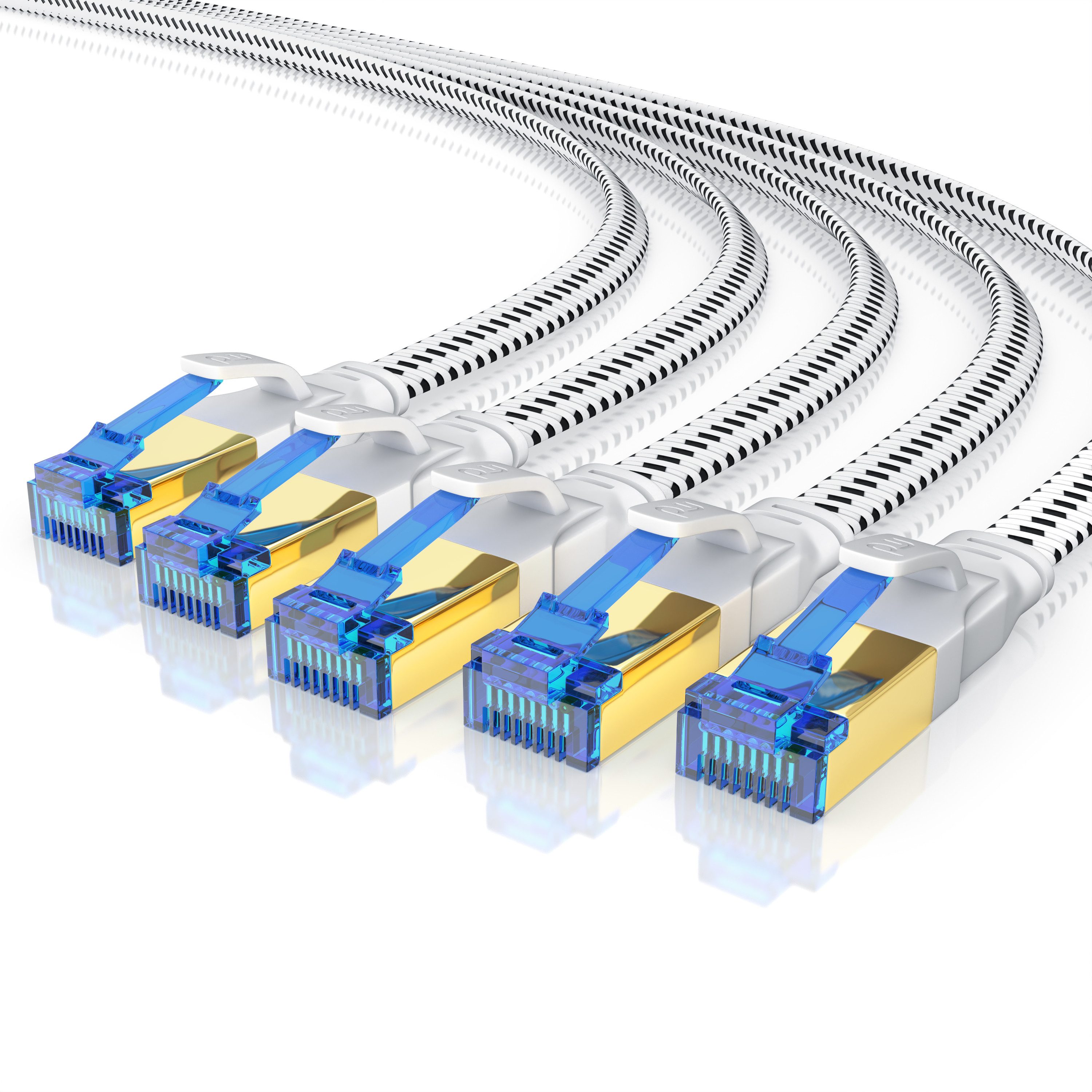 Primewire Lan кабель, CAT.8, RJ-45 (Ethernet) (25 cm), Patchkabel flach CAT 8, Baumwollmantel Flachband Netzwerkkabel - 0,25m