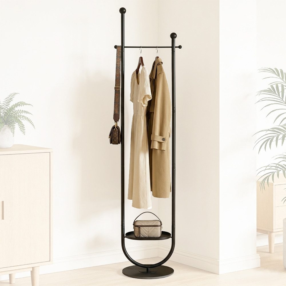 PRIISF Garderobenständer Kleiderständer Freistehend Metall Kleiderstange Garderobe mit Ablagen, (Hochwertiger Steinplatte Sockel Garderobenständer Schuhregal, Flurgarderobe Jackenständer mit Kleiderstangen), Standgarderobe Stabil Modern, 186 x 45 x 32 cm