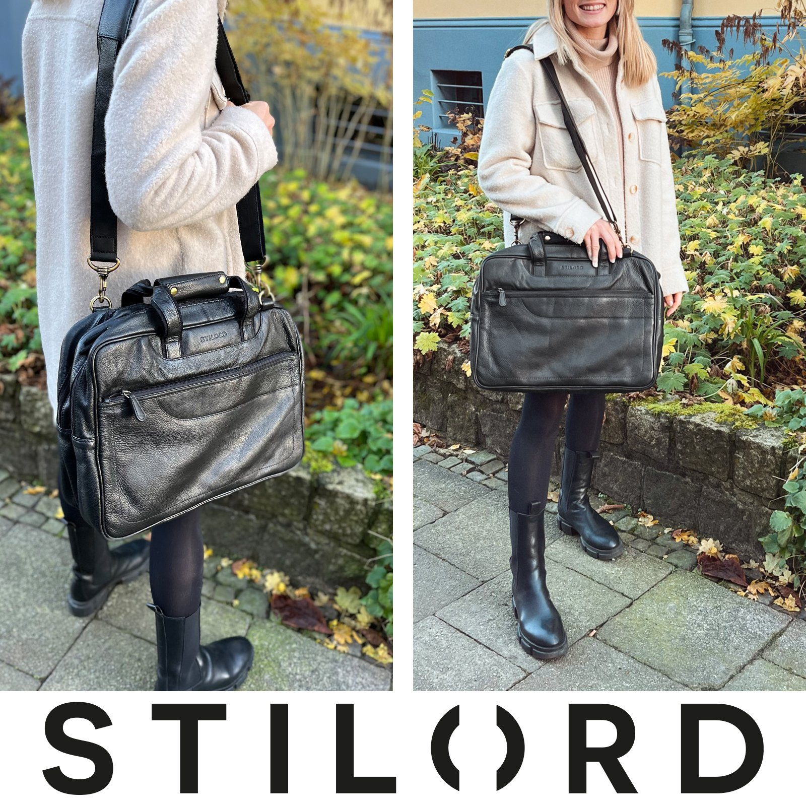 STILORD Aktentasche "Astor" Große Leder Lehrertasche cognac - dunkelbraun