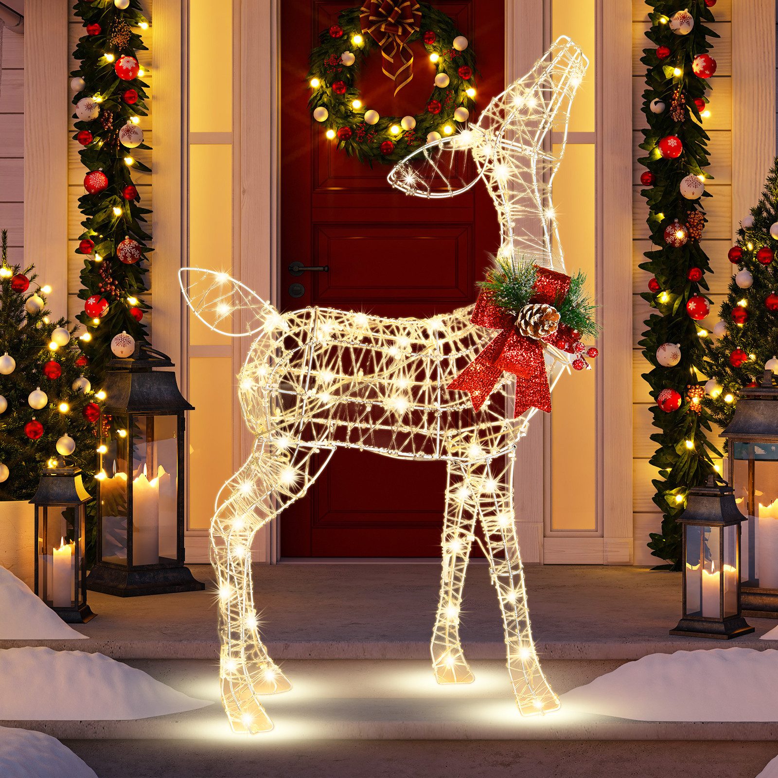 COSTWAY Weihnachtsfigur, LED-Rentier Weihnachtsdeko mit 50 warmweißen LEDs
