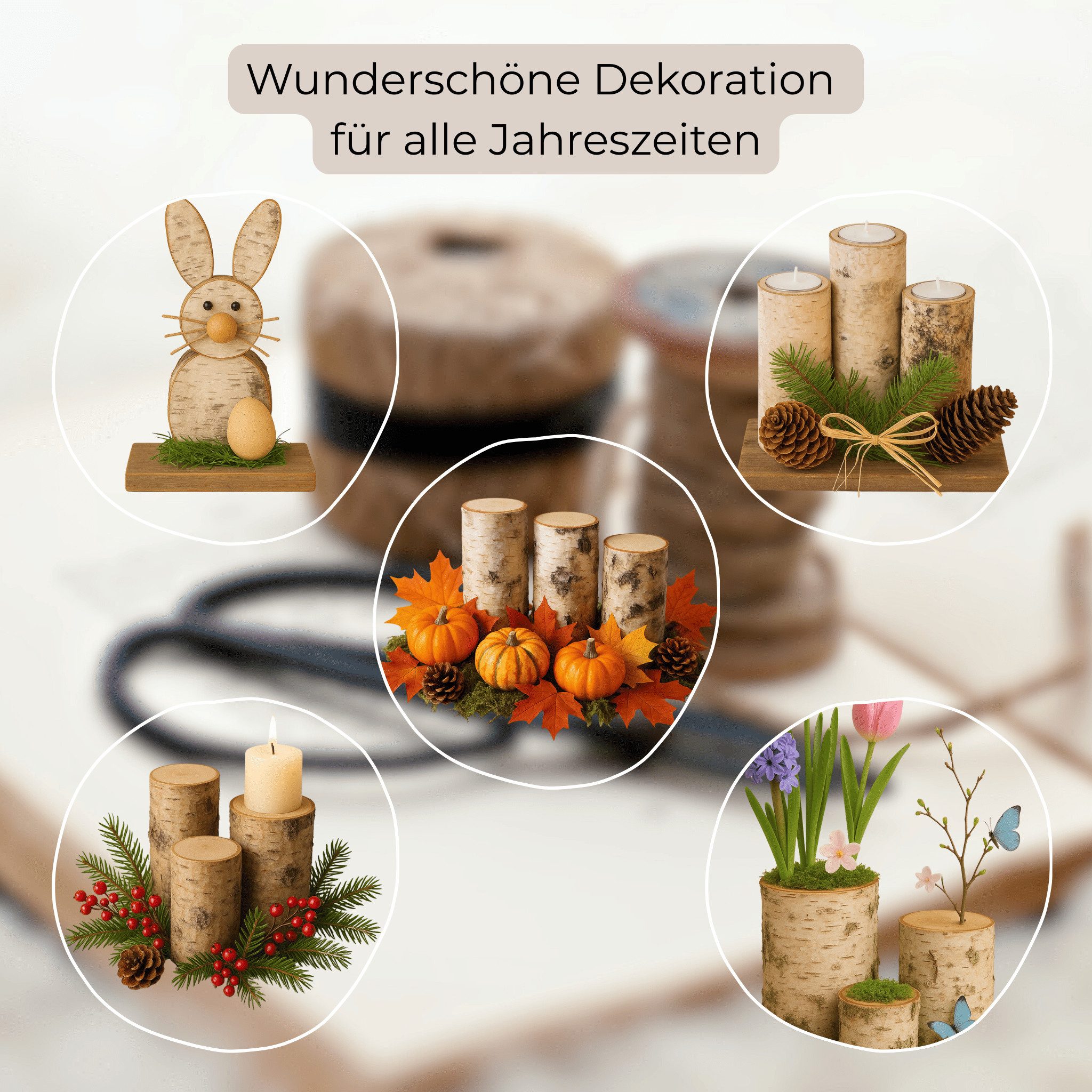 matches21 HOME & HOBBY Bastelnaturmaterial Runde Birkenstämmchen 12 x 30 cm als Holz-Deko Bastel-Holz, (2-tlg), Kleine Birken-Holz Baumstämme für Basteln und Dekorieren