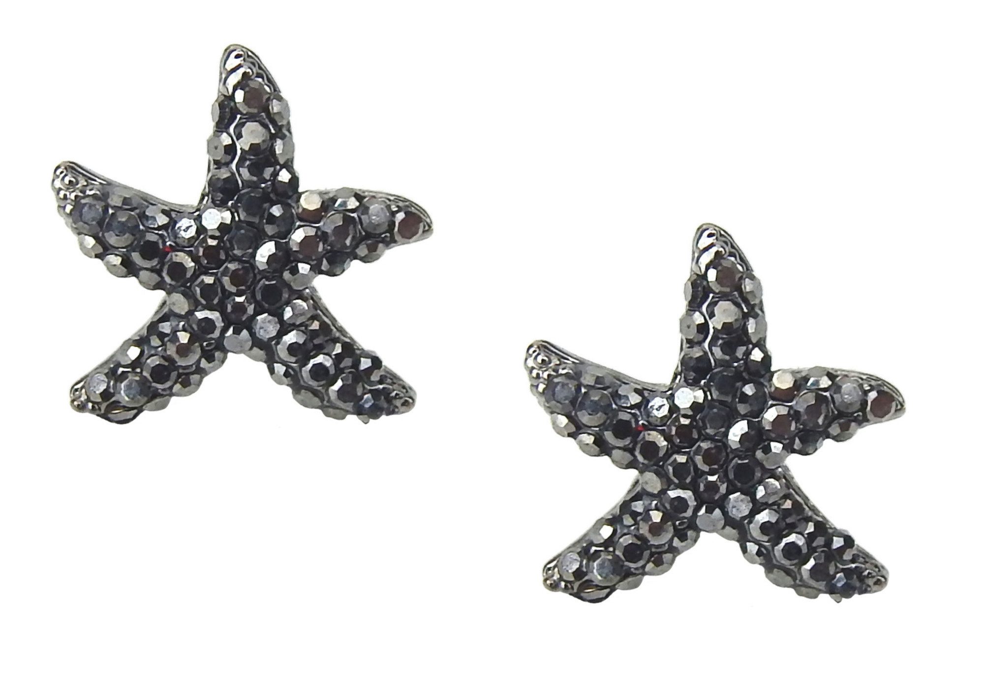 Ella Jonte Paar Ohrstecker, Seestern silber grau maritime Glitzer Ohrringe