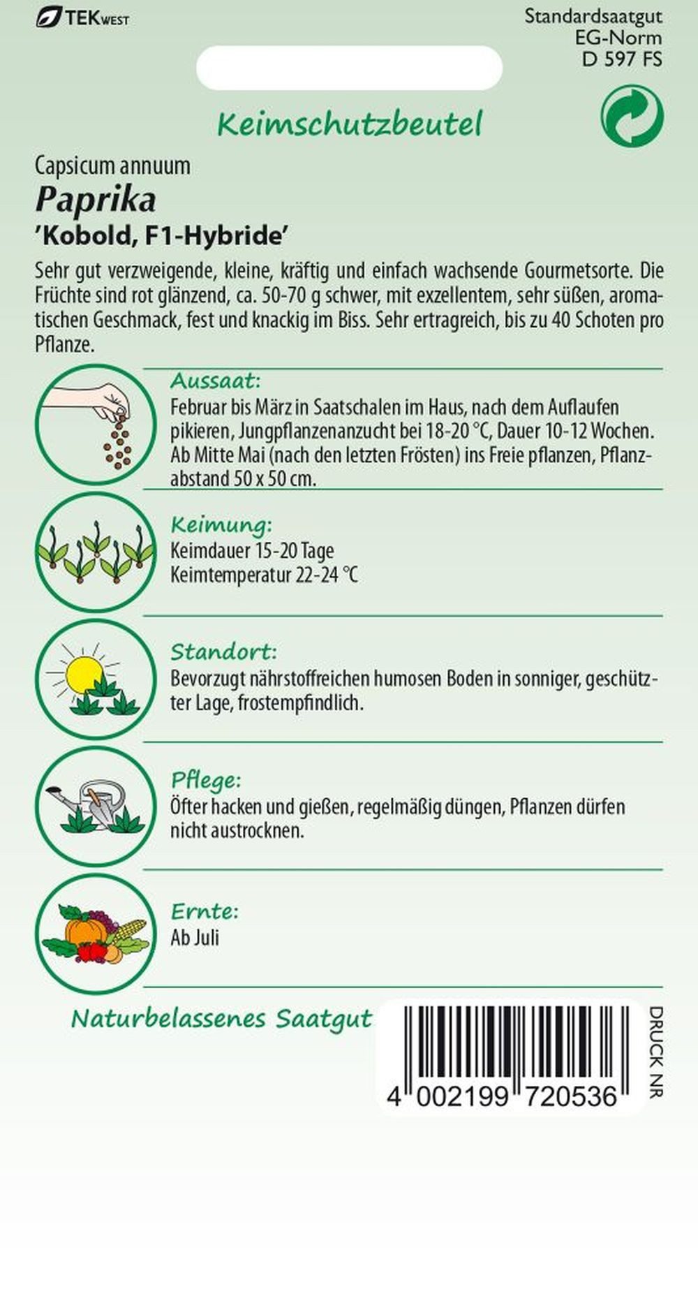 SAMEN PFANN Gemüsesamen Paprika, Snack-Paprika, Kobold F1 - Paprika-Samen S günstig online kaufen