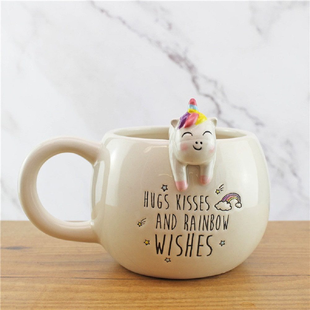 Winkee Becher Pet Friends Kaffeebecher Einhorn, Keramik, ca. 14 x 12 x 11 cm, für ca. 350 ml