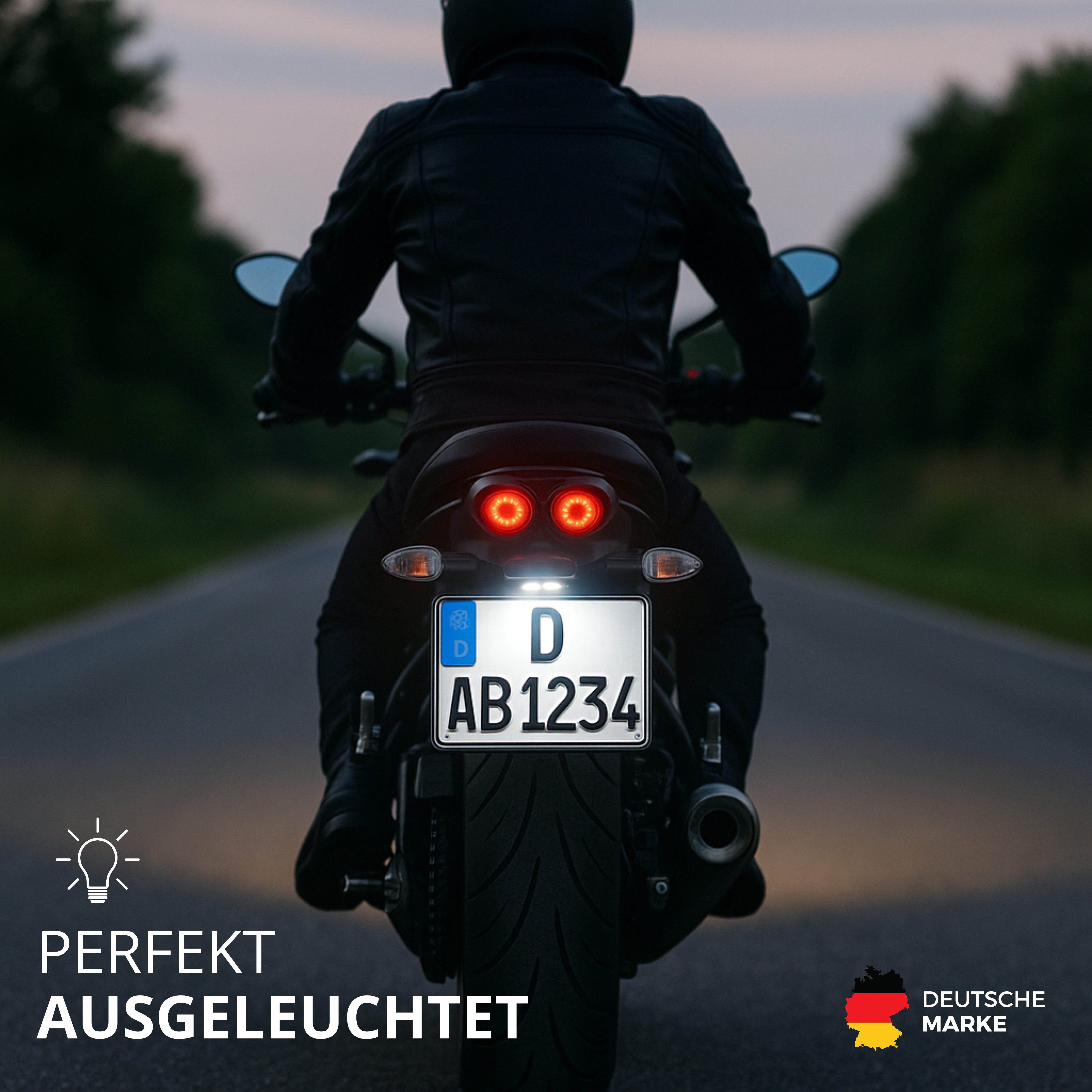 Binego Kennzeichenhalter Motorrad LED Kennzeichenbeleuchtung E Geprüft Nummernschildbeleuchtung, (1-St), LED Technologie