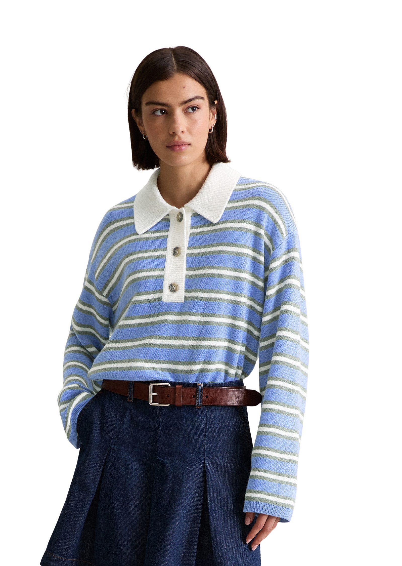 Marc O'Polo DENIM Langarm-Poloshirt aus softem Schurwolle-Viskose-Alpakawolle-Mix