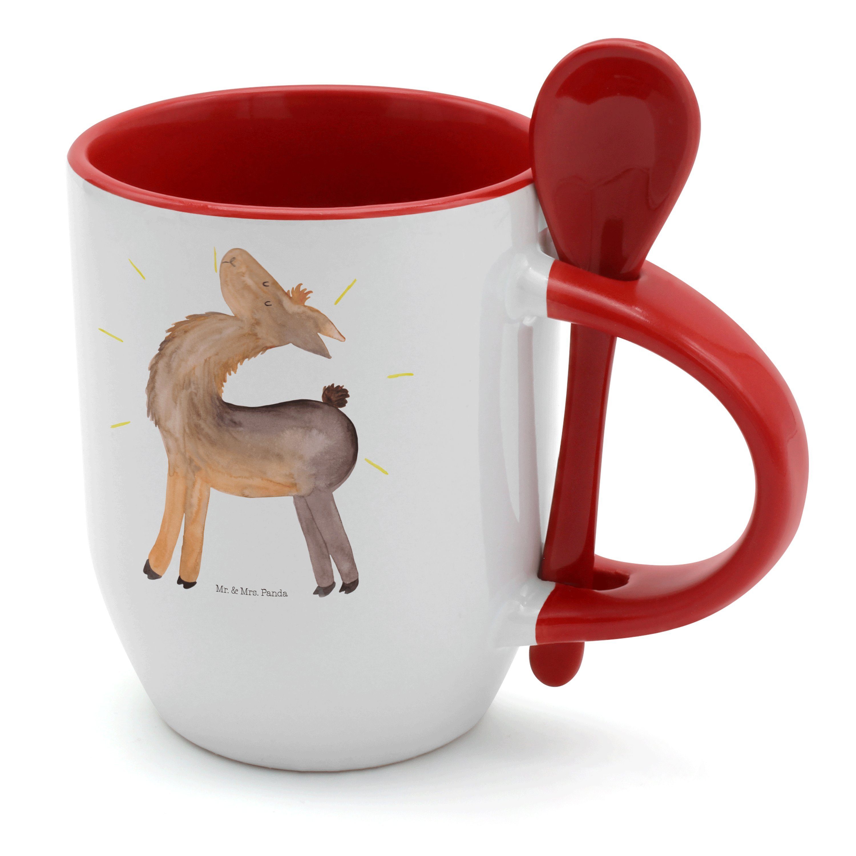 Geschenk, - Kaffeetasse, Mr. - Weiß mit stolz Löffel, Neustart, Keramik Lama Tasse Panda Tasse Mrs. &