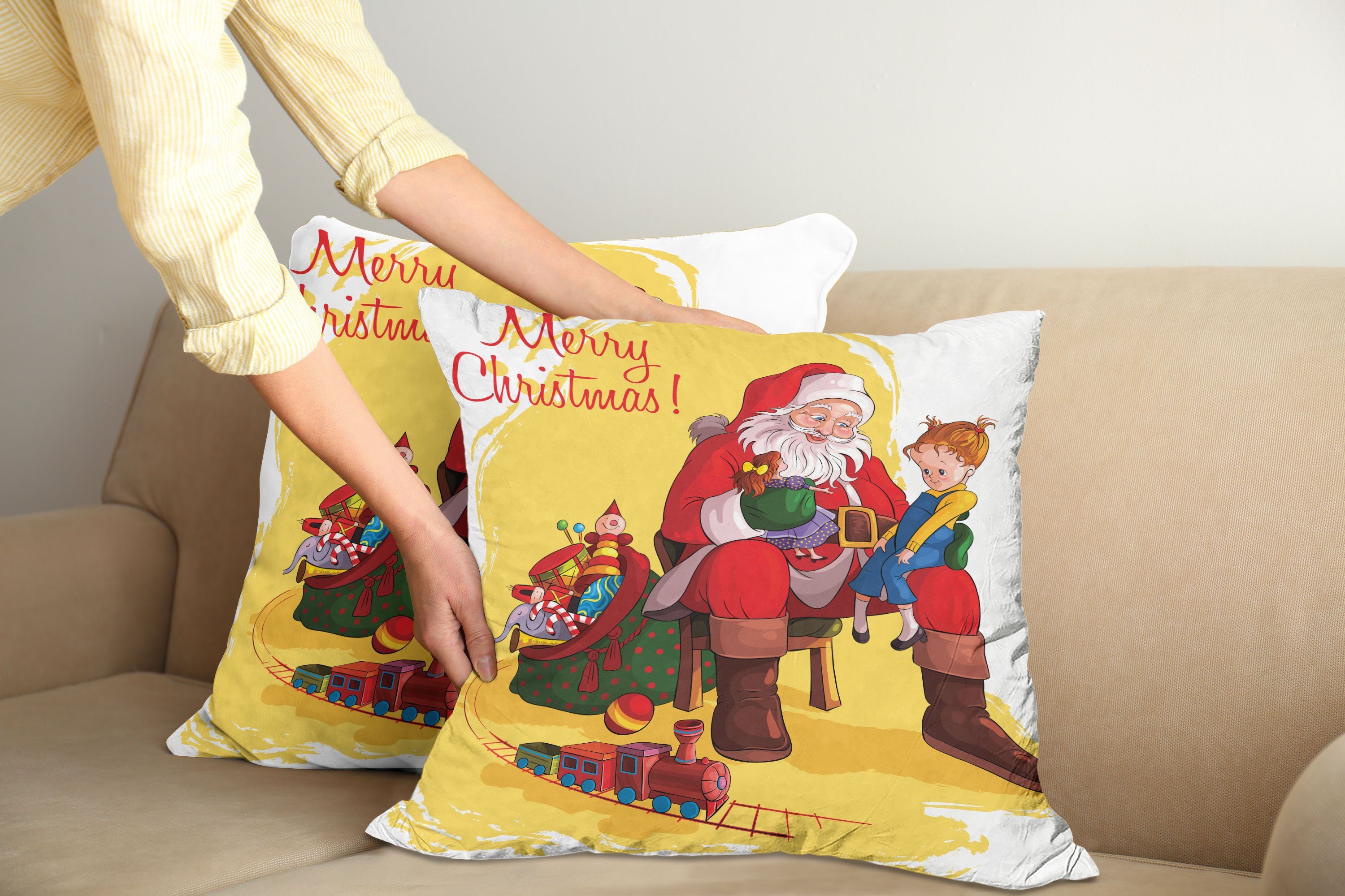 (2 und Abakuhaus Weihnachten Stück), Accent Modern Kissenbezüge Geschenke Doppelseitiger Kid Santa Digitaldruck,