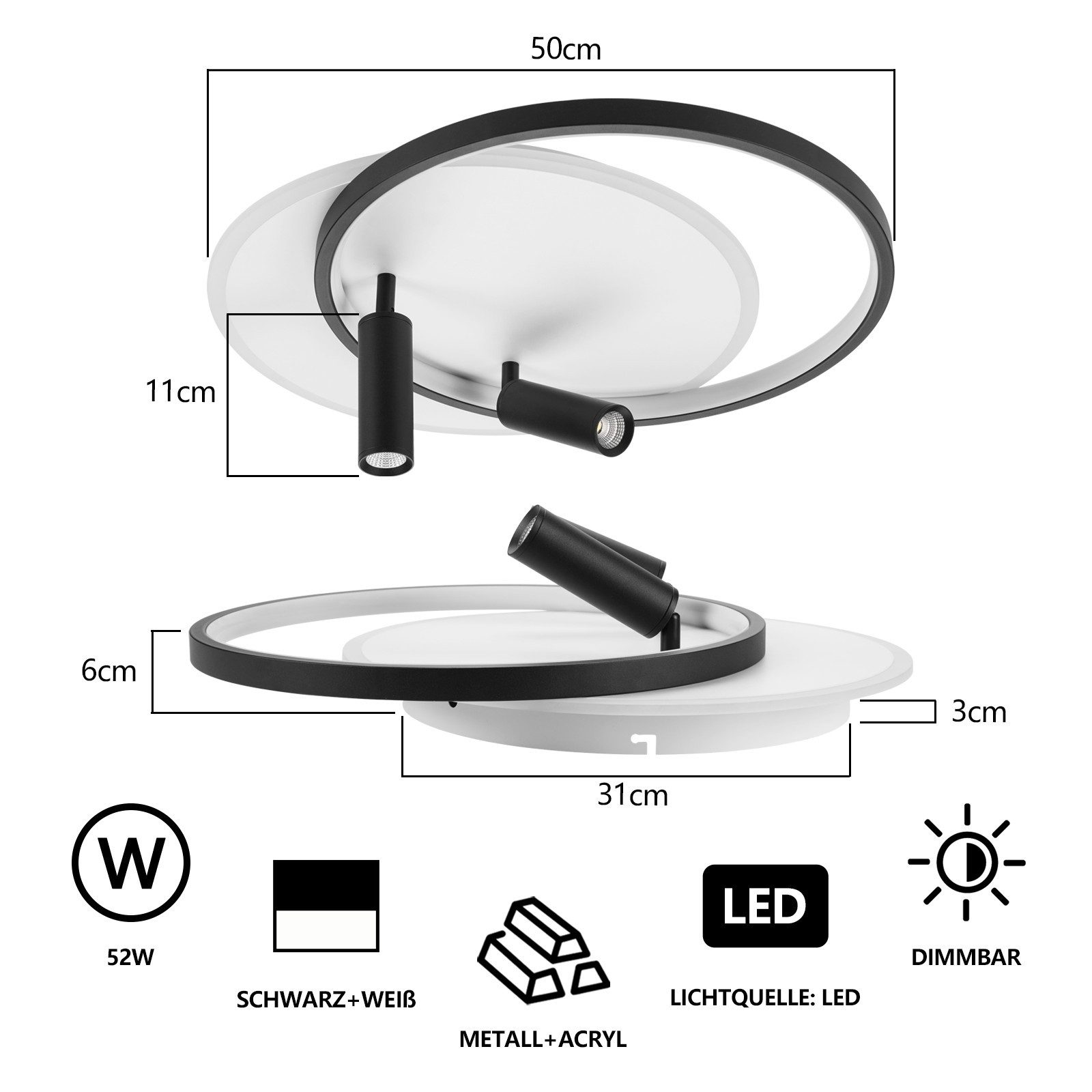 ZMH LED Deckenleuchte Wohnzimmer Dimmbar Deckenlampe günstig online kaufen
