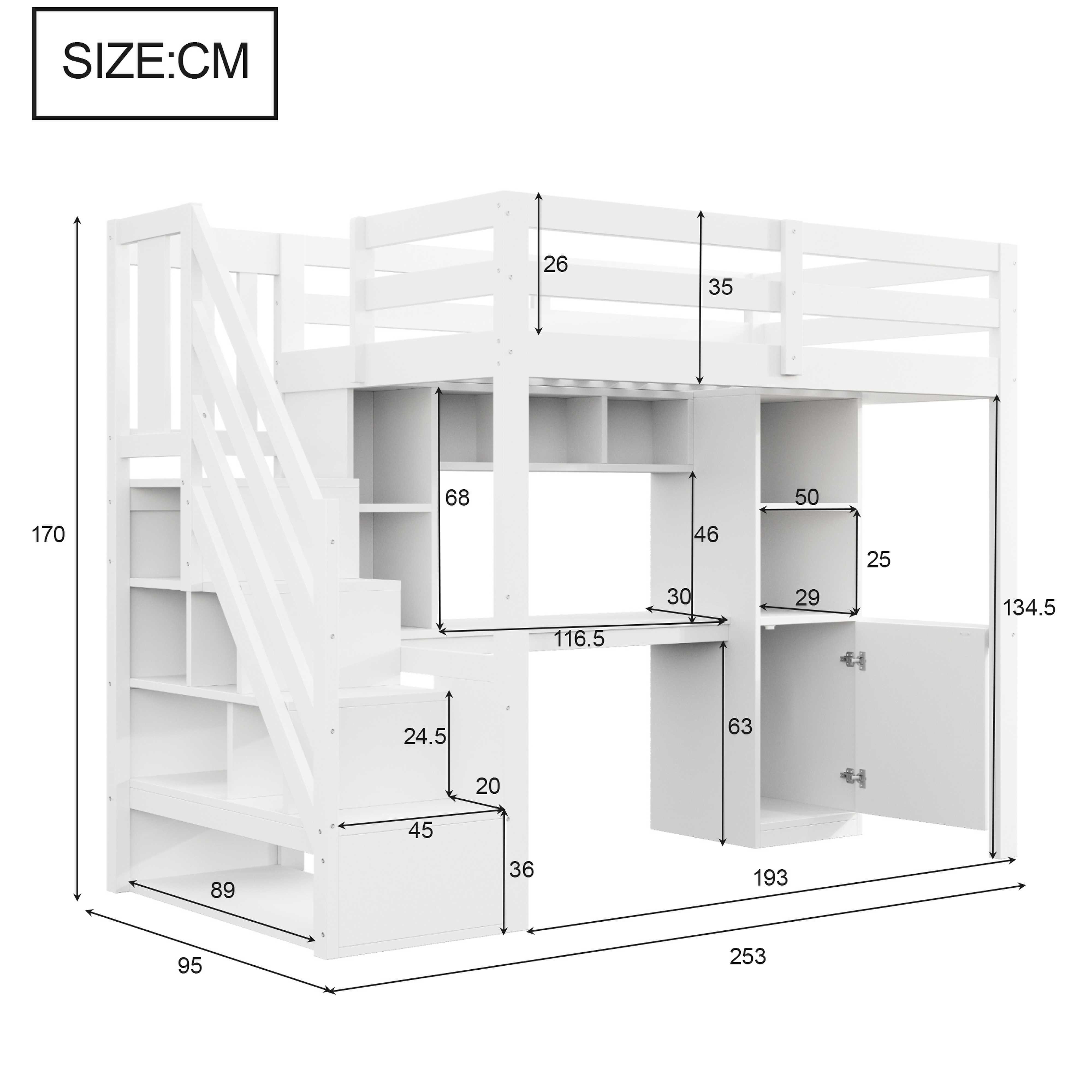BlingBin Hochbett Holzbett Kinderbett (1-St., mit Stauraum, Schreibtisch, Regalen, LED-Beleuchtung) EU-Standard-Steckdosen sowie hohen Sicherheitsgittern,90 x 200 cm