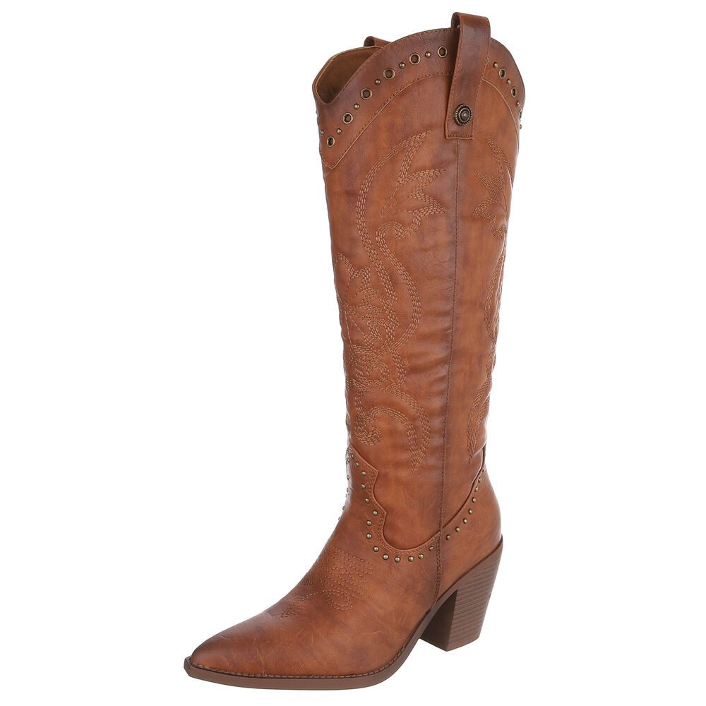 Damen Cowboystiefel mit Blockabsatz und Stickerei Westernstiefel