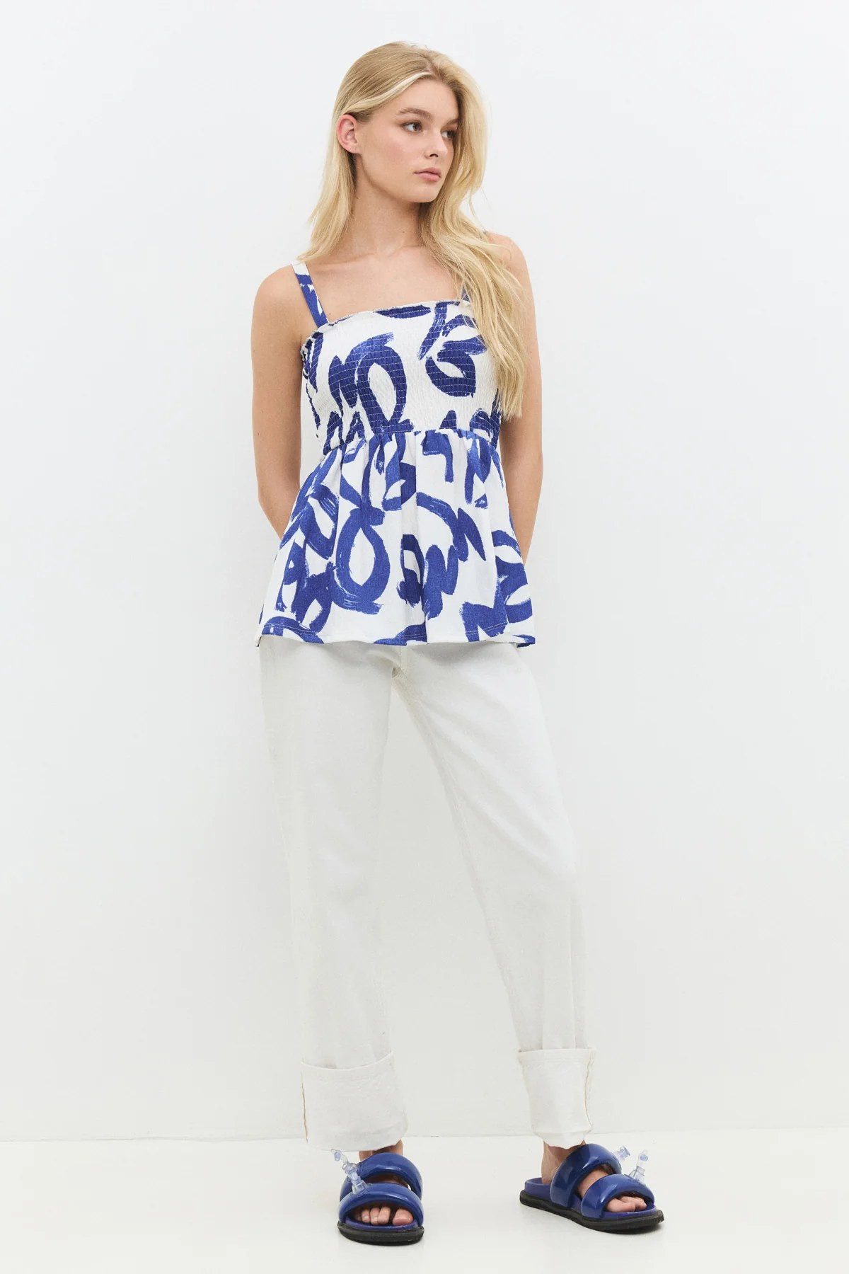 No Matter What T-Shirt Bluse mit Raffungen vorne und Trägern