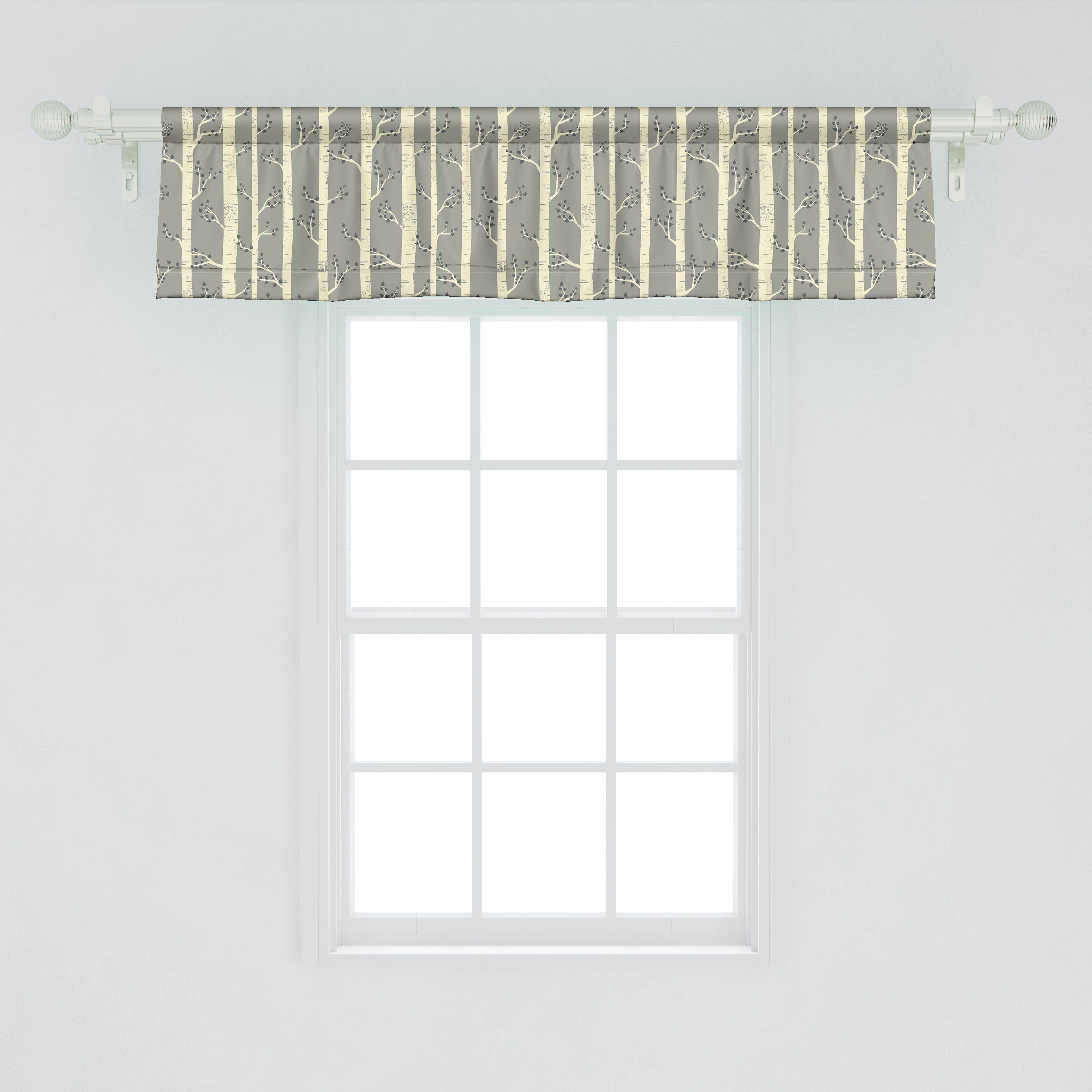 Scheibengardine Vorhang Volant für Boho mit Küche Natur Microfaser, Grau Schlafzimmer Birken Dekor Abakuhaus, Stangentasche