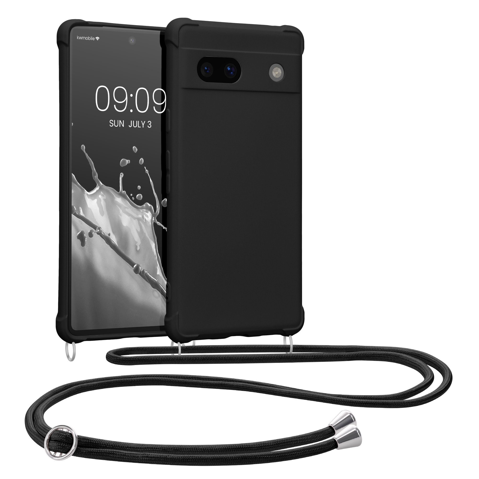 kwmobile Etui Hülle für Google Pixel 7a, mit Metall Kette zum Umhängen - Silikon Handy Cover Case Schutzhülle