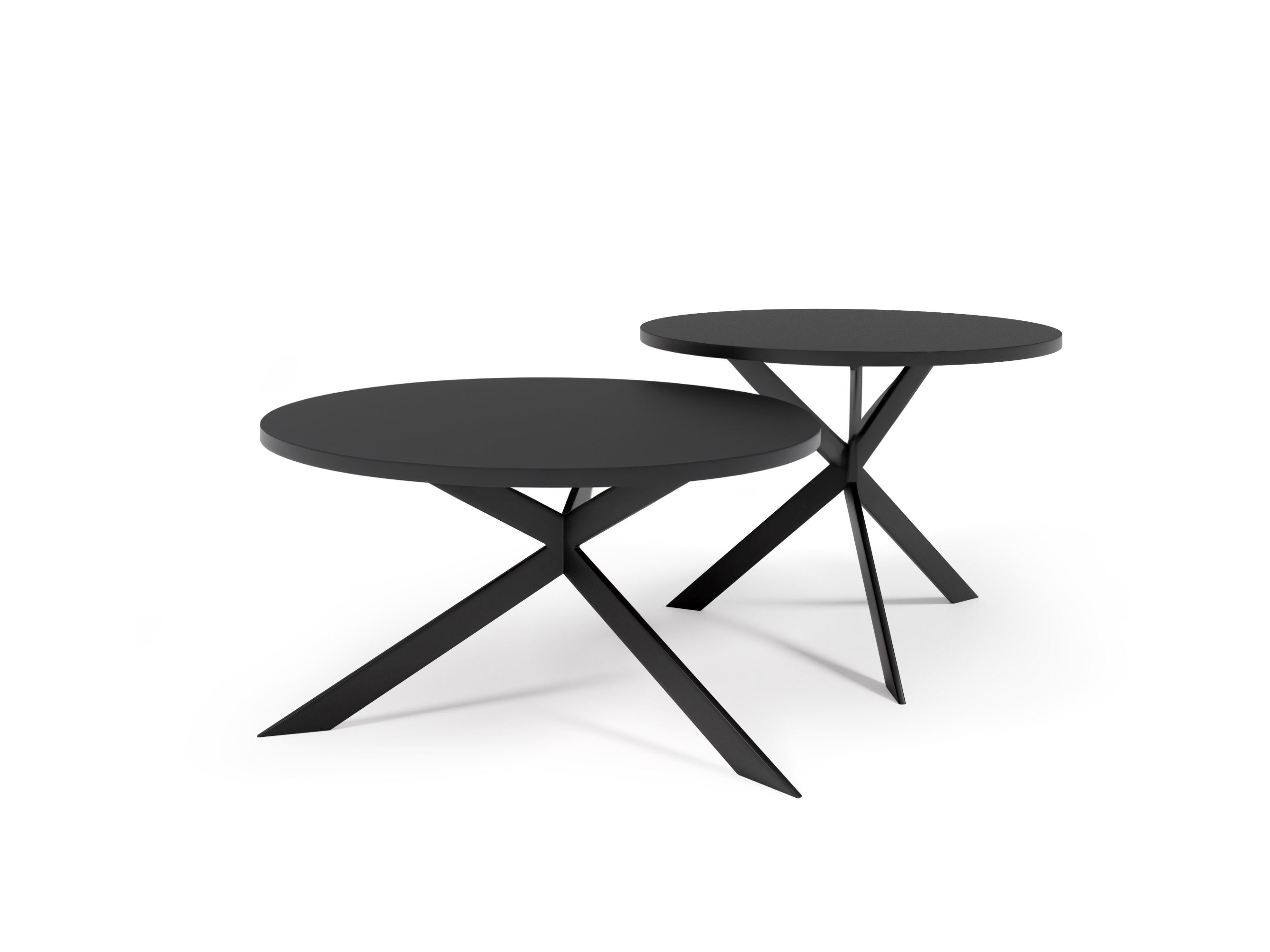 Polini Home und Stahlgestell LAREN schwarz/schwarz, hitzebeständige, Couchtisch-Set Tischplatte, 2-teilig stoß- kratzfeste Couchtisch