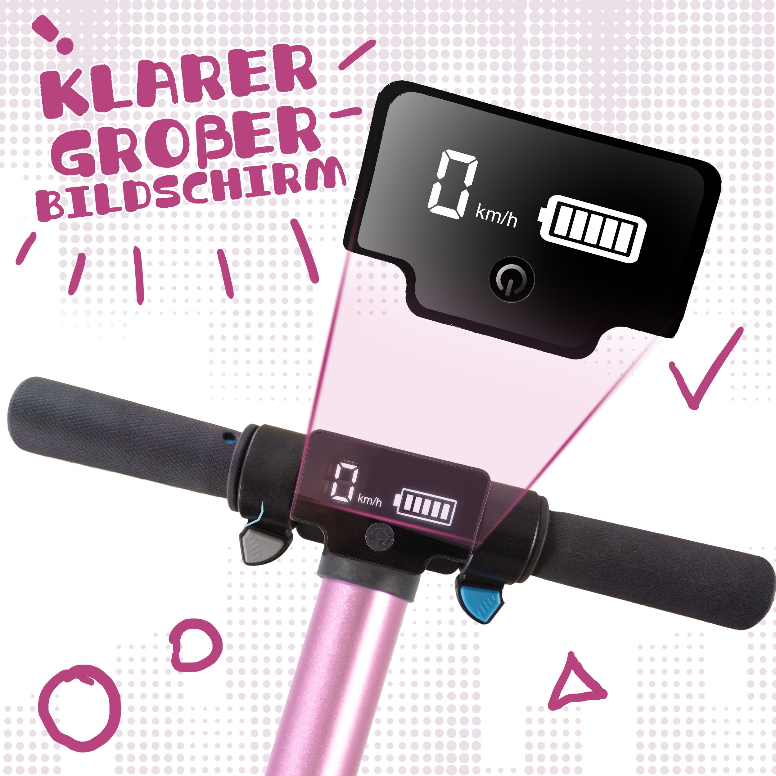 Vankel Cityroller mit Lenksäulenlicht, Bunte Lichtstreifen, E-Scooter Kinder, klappbar, 150 W, 20 km/h, (E-Bremse + Fußbremse, LED-Display, Aluminiumrahmen), ab 6 Jahren, Elektro-Kinderroller bis zu 8 km, belastbarkeit 50kg