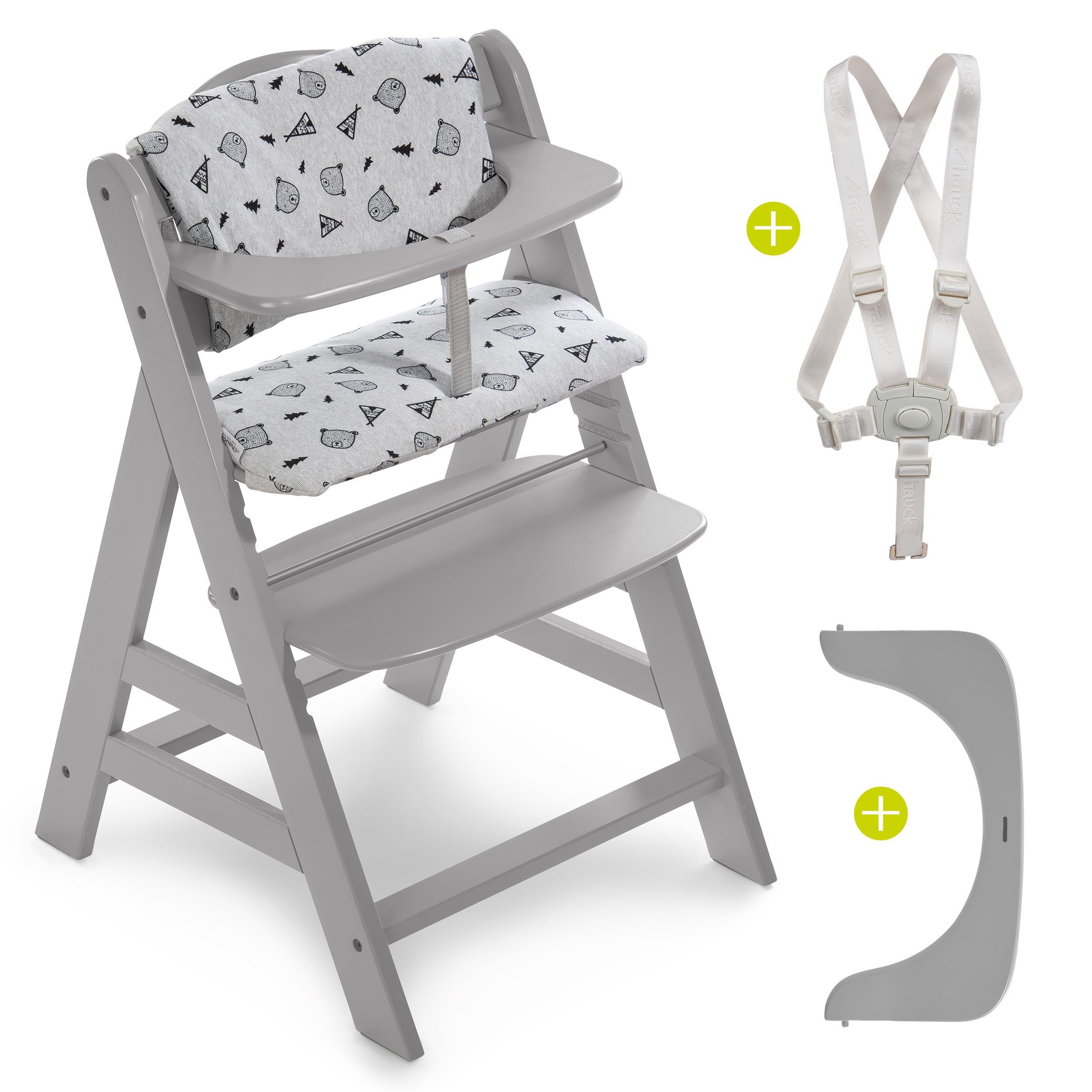 Hauck Hochstuhl »Alpha Plus Grau« (2 Stück), Mitwachsender Holz  Treppenhochstuhl mit Schutzbügel, Sitzauflage und Gurt online kaufen | OTTO
