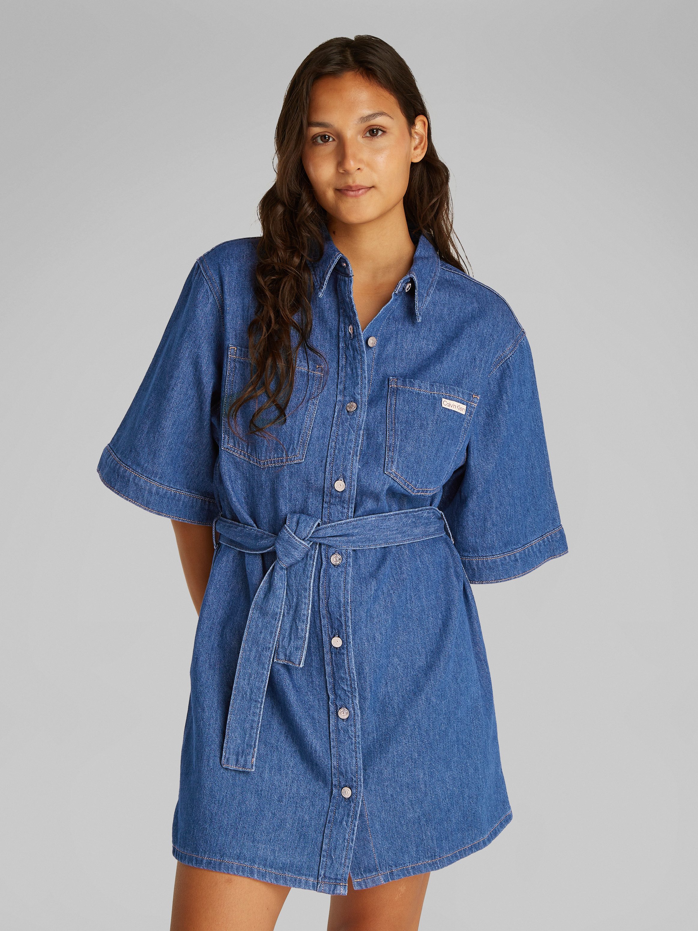 Calvin Klein Jeans Jeanskleid LINEN BOXY BELTED SHIRT DRESS mit Kimonoärmeln