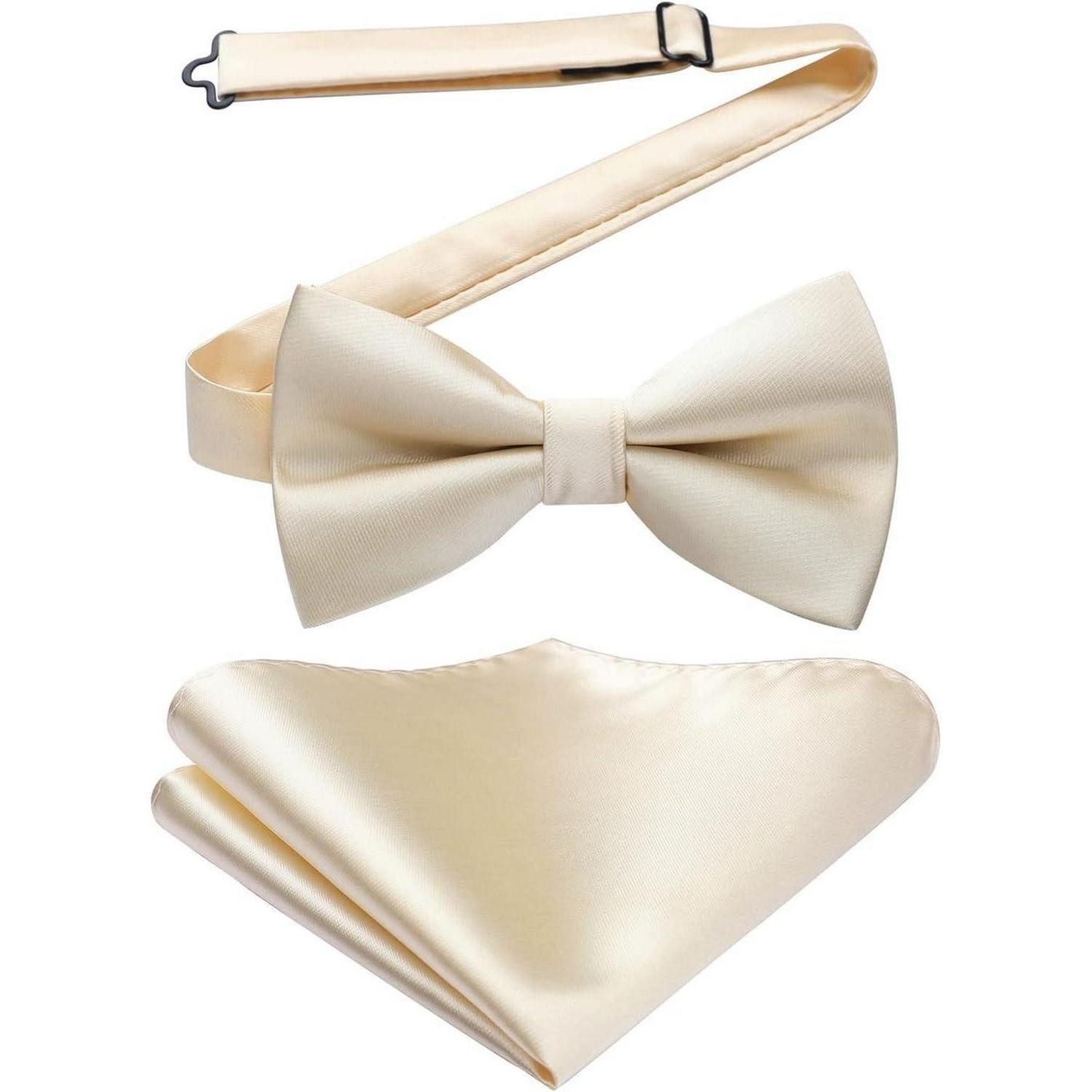 LuxusKollektion Fliege Fliege Herren vorgebundene Einstecktuch Set Hochzeit A1-cream