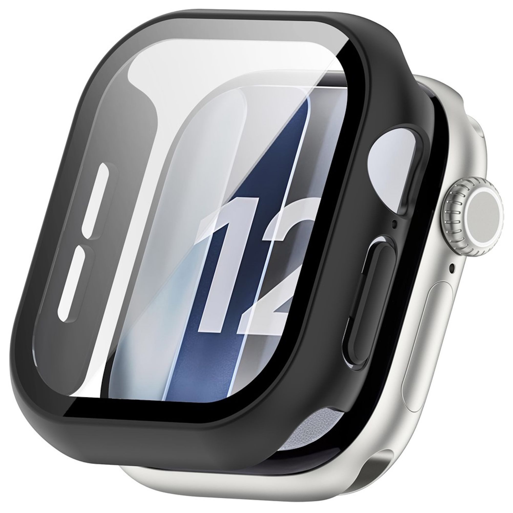 Wigento Smartwatch-Hülle + Schutzglas für Apple Watch Series 12 46mm Kunststoff Cover Schwarz, Schutzhülle aus PC + Hart Glas für Rundumschutz
