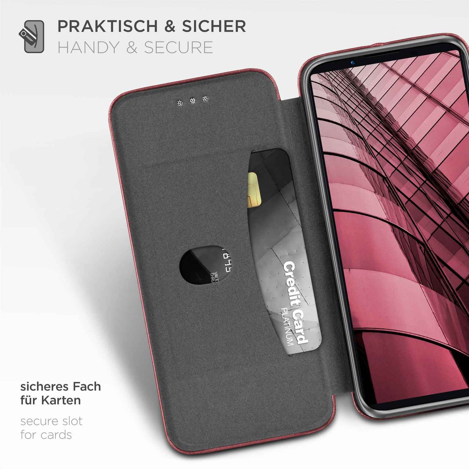 ONEFLOW Handyhülle für Sony Xperia 5 V Premium Hülle Business Cover Rot 6,1 Zoll, 360 Grad Schutzhülle Flip Case Etui Klapphülle Dünn Leder Handy Tasche