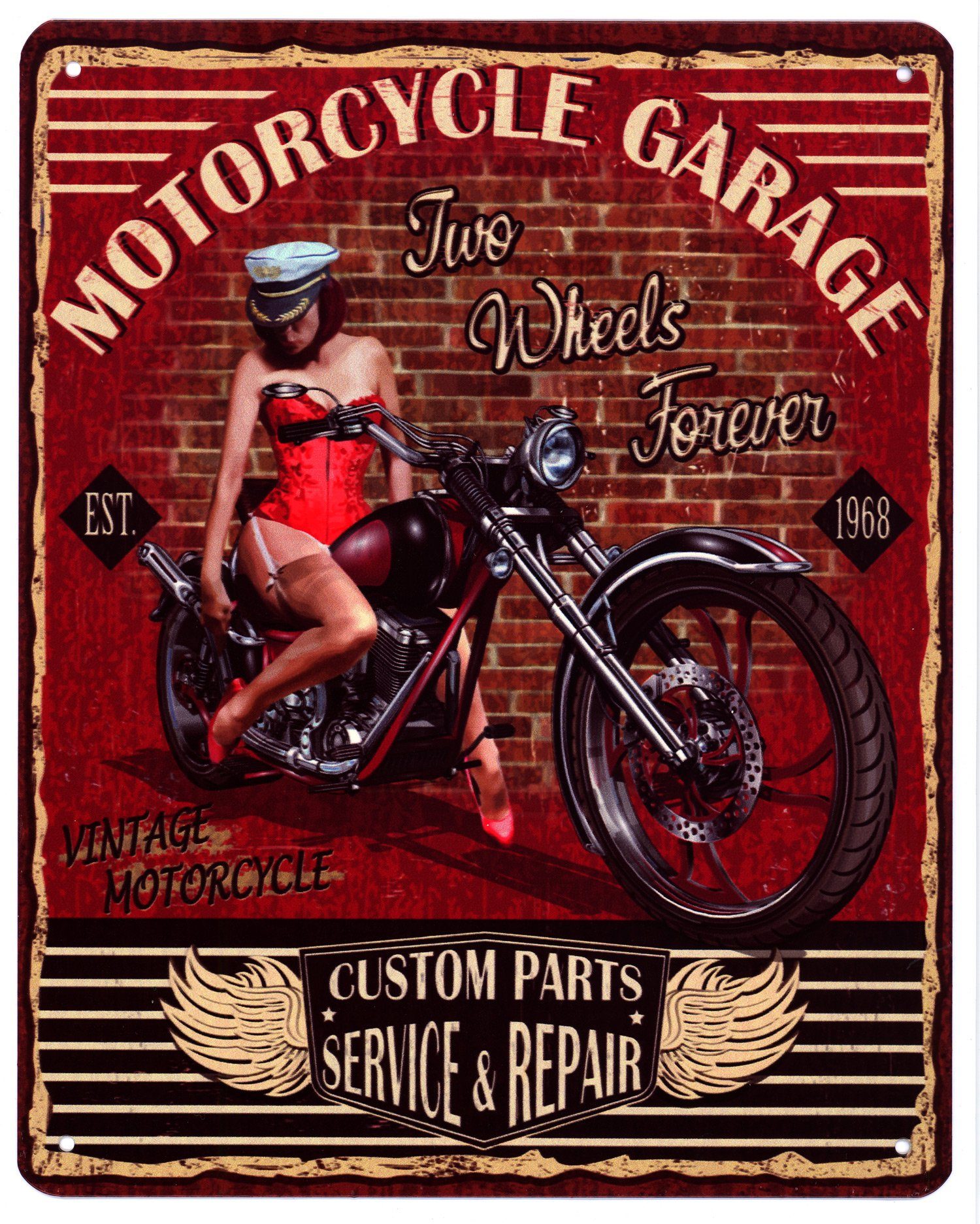 Metallschild Blechschild Motorcycle Garage Two Wheels Forever