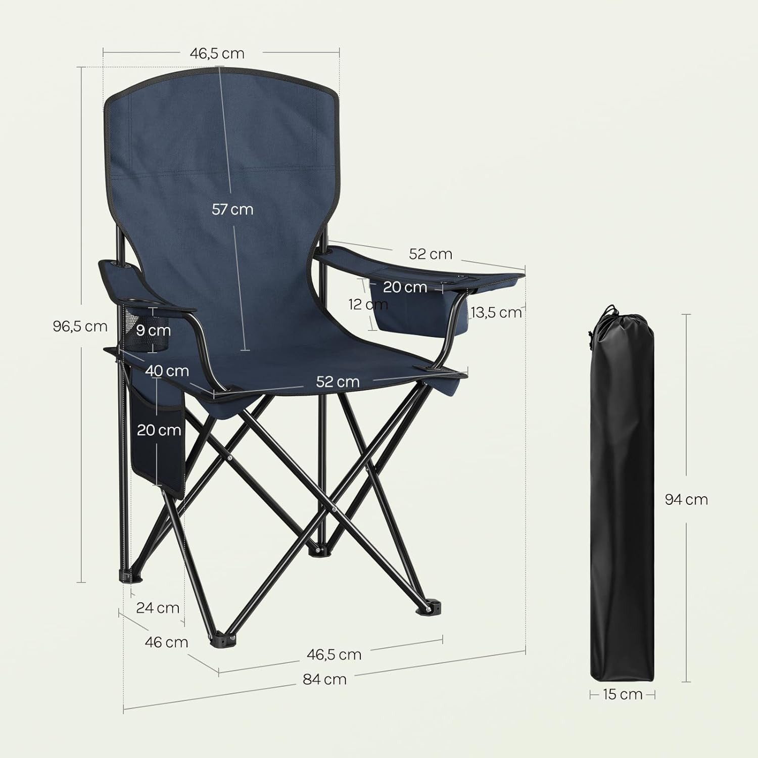 Woltu Campingstuhl (2 St), Klappbar, leicht, mit Hochlehne Kühltasche Getränkehalter Seitentasche