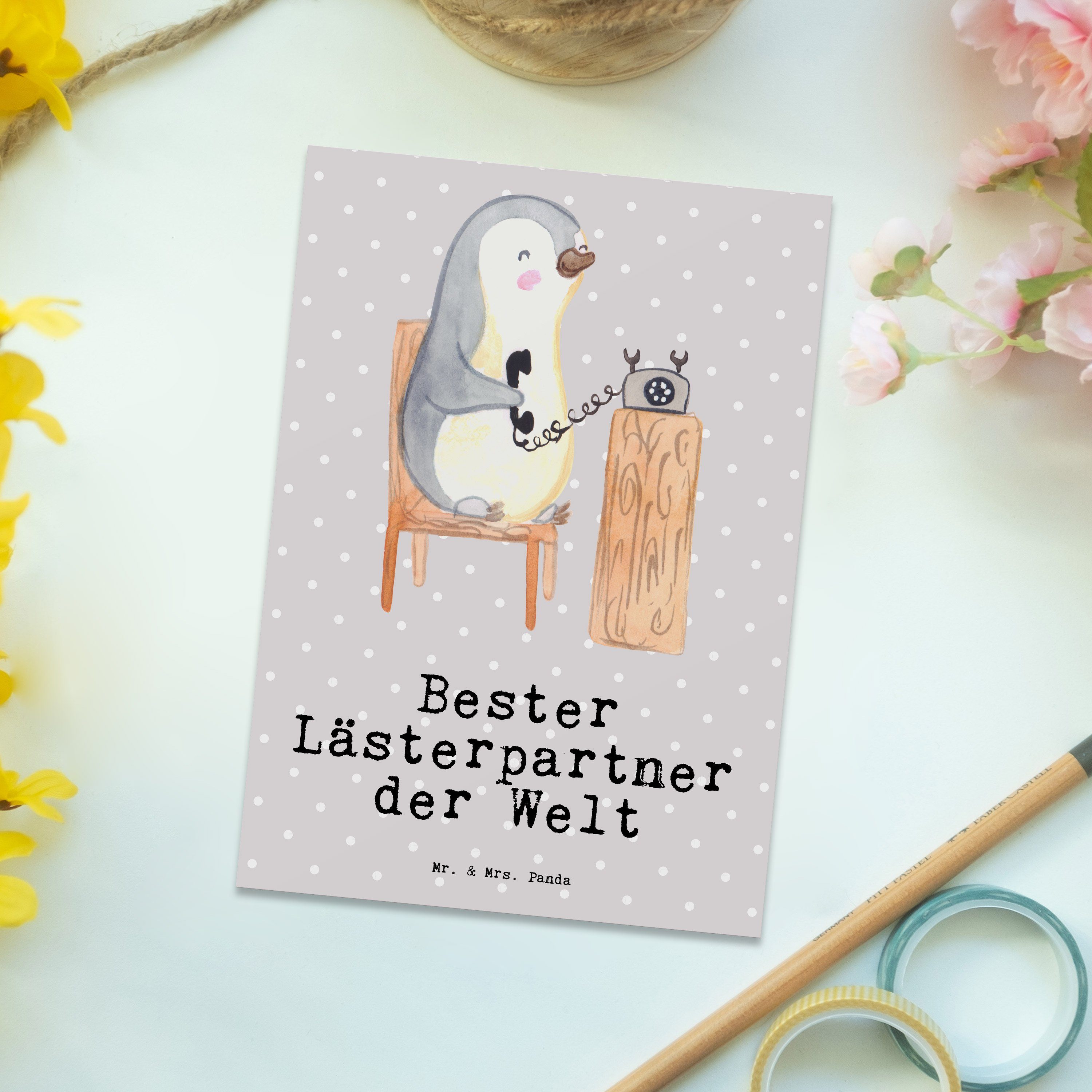 Pastell Pinguin - Geschenk, Bester - Postkarte Mr. der & Grau Welt Lästerpartner Panda lest Mrs.