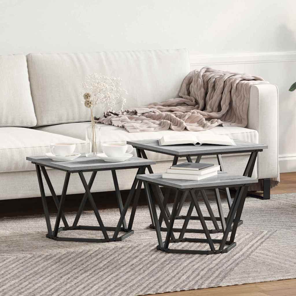 vidaXL Couchtisch Couchtisch 3 stk. Sonoma-Grau 50 x 50 x 40 cm (3-St)