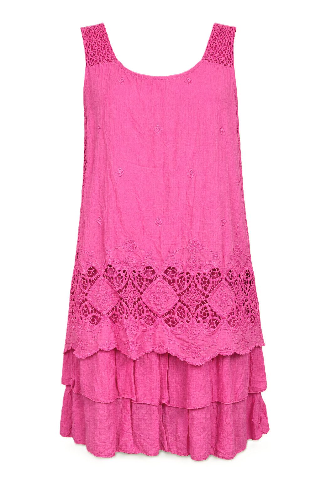 ITALY VIBES Sommerkleid - Boho Kleid mit Häkelspitze und Volants - Kleid Damen One Size - passend für Größen S bis XL