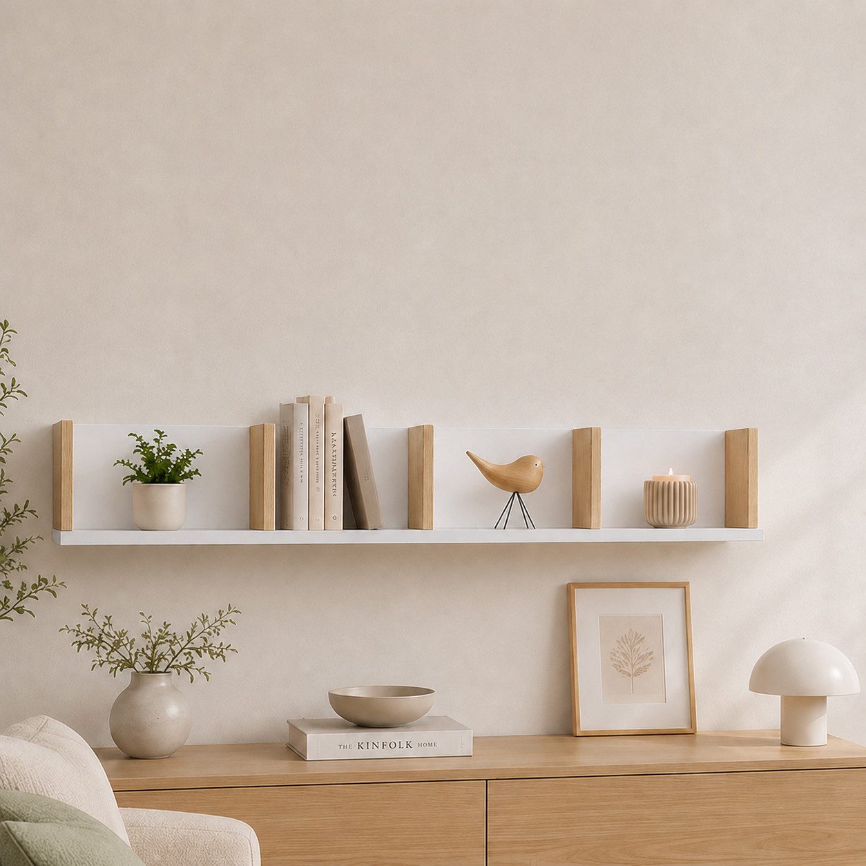 VCM Wandregal Honsa Bücherregal B. 97 x T. 17 x H. 17 cm, Wandmontage für Wohnzimmer, Flur oder Büro, 4 Fächer, Holzwerkstoff – Bild 5 von 5
