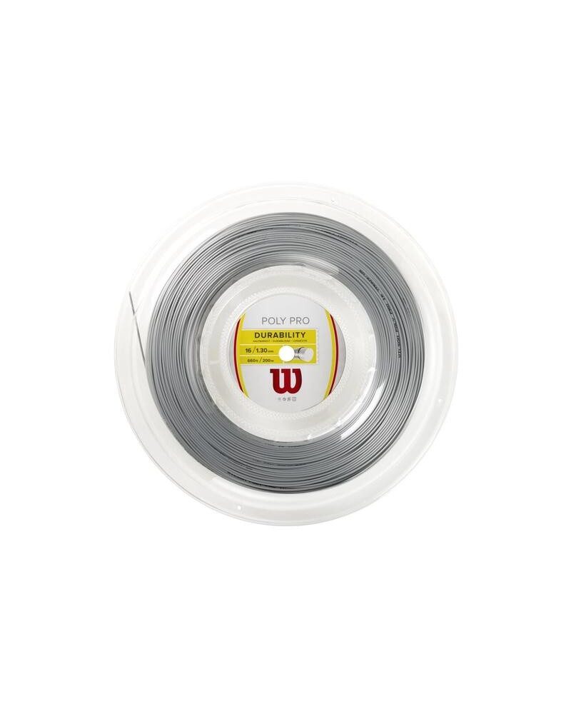 Wilson Tennissaite Poly Pro (Haltbarkeit+Power) silber 200 Meter Rolle, Saitendicke: 1.30