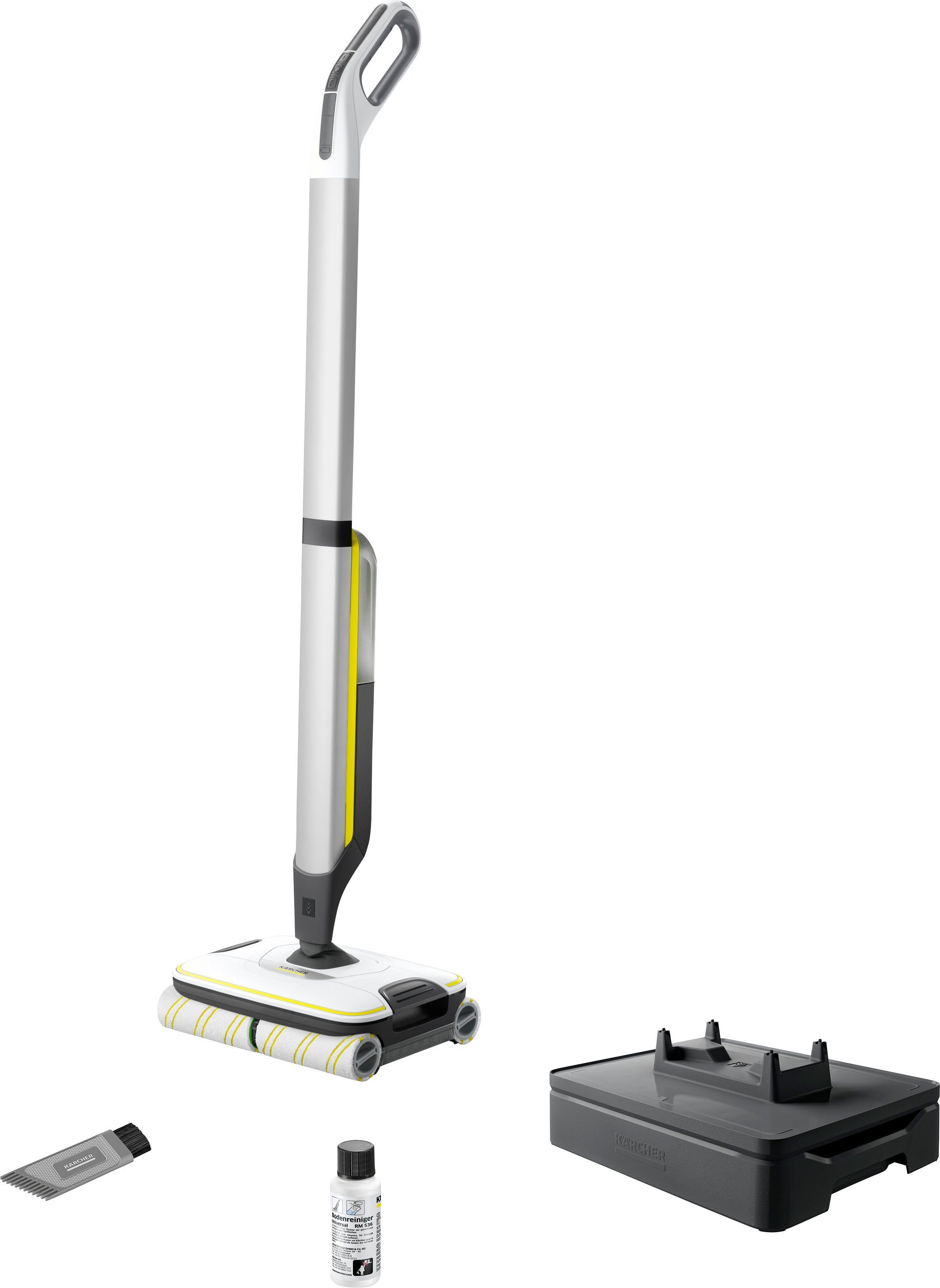 KÄRCHER Hartbodenreiniger FC 7 CORDLESS, kabelloser Bodenreiniger mit 4 rotierenden Mikrofaserwalzen schwarz|weiß