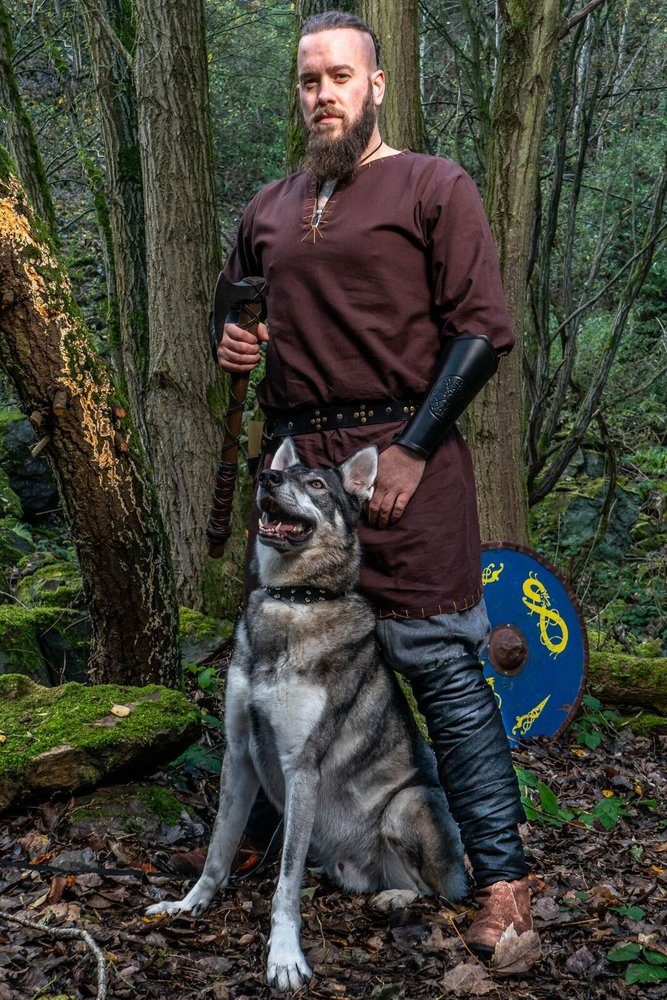 Wikinger-Kostüm Wikingertunika mit Stickerei "Erwin" Braun M