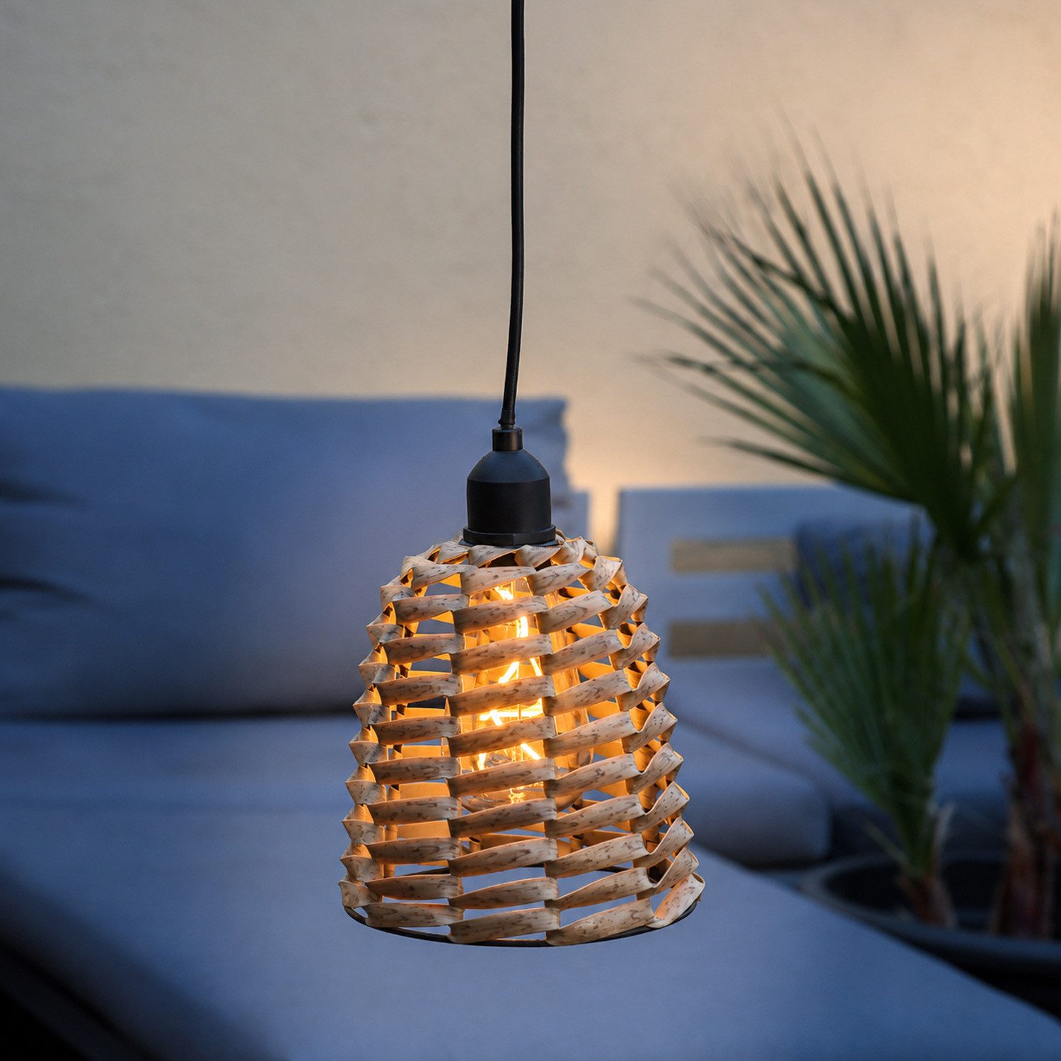 MARELIDA Hängeleuchte LED Lampenschirm in Rattan-Optik outdoor für Terrasse Balkon 15cm, LED Classic, warmweiß (2100K bis 3000K)