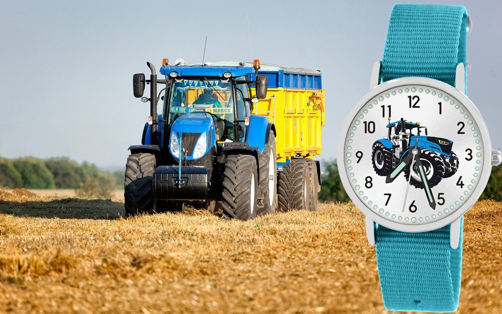 und hellblau Quarzuhr Time - blau Design Mix Armbanduhr Wechselarmband, Gratis Match Kinder Pacific Versand Traktor