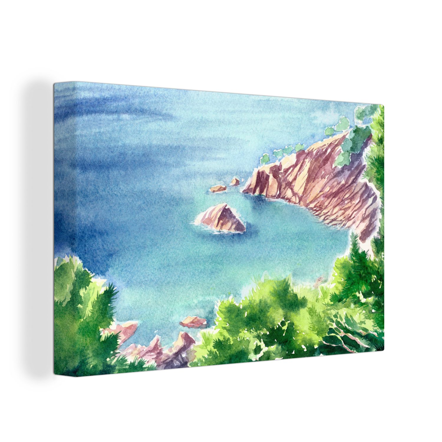 OneMillionCanvasses® Leinwandbild Meer - Berge - Wald, (1 St), Wandbild Leinwandbilder, Aufhängefertig, Wanddeko, 30x20 cm
