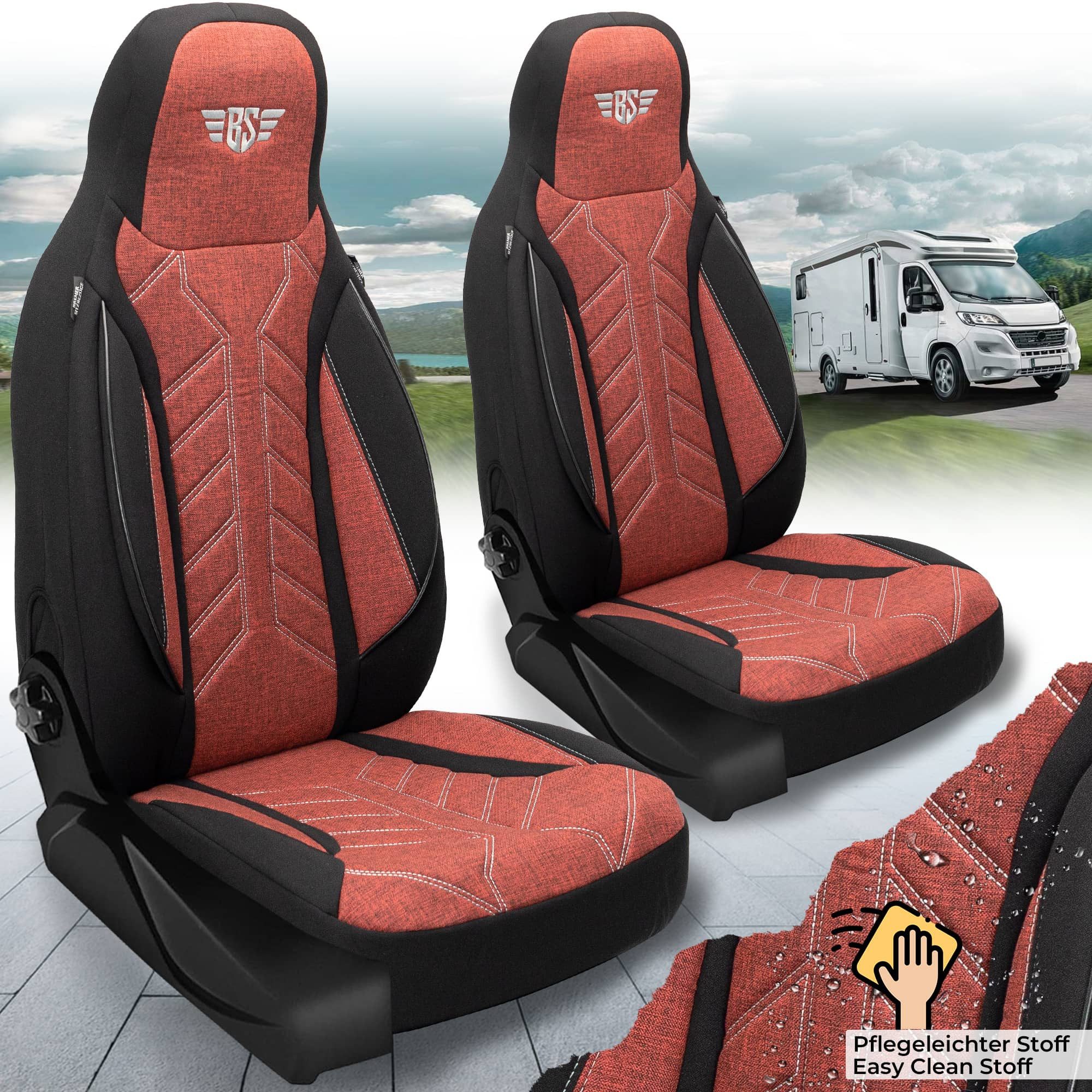 BREMER SITZBEZÜGE Autositzbezug für für Adria Twin Axess Supreme Plus Sports (PLKT202), Set, Schonbezüge Sitzbezüge Fahrer und Beifahrer, in Schwarz/Rot