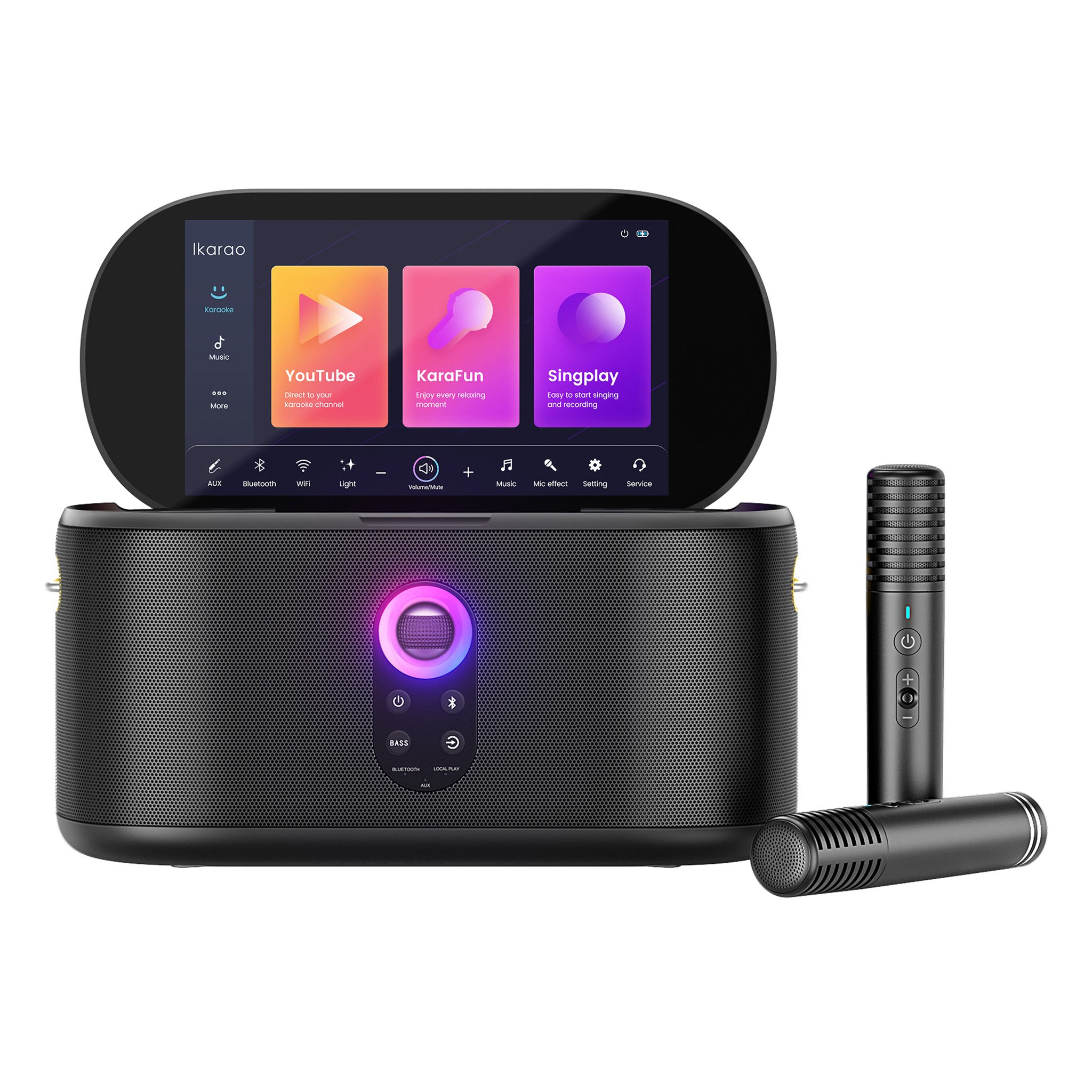 Ikarao Shell S1 Lautsprecher 2.0 (280 W, Karaoke-Anlage, 10,1HD-Touchscreen, Bluetooth 5.3, Kabellose Mikrofone)