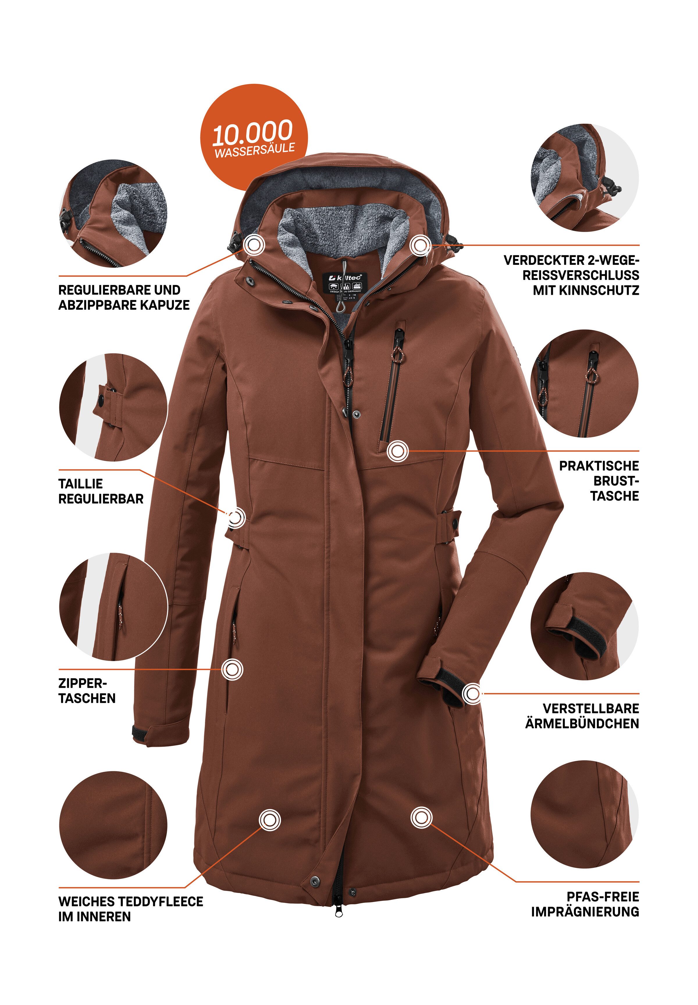Killtec Parka KOW 165 WMN PRK Wasser- und winddichter Parka mit Teddyfleece und abnehmbarer Kapuze – Bild 5 von 5