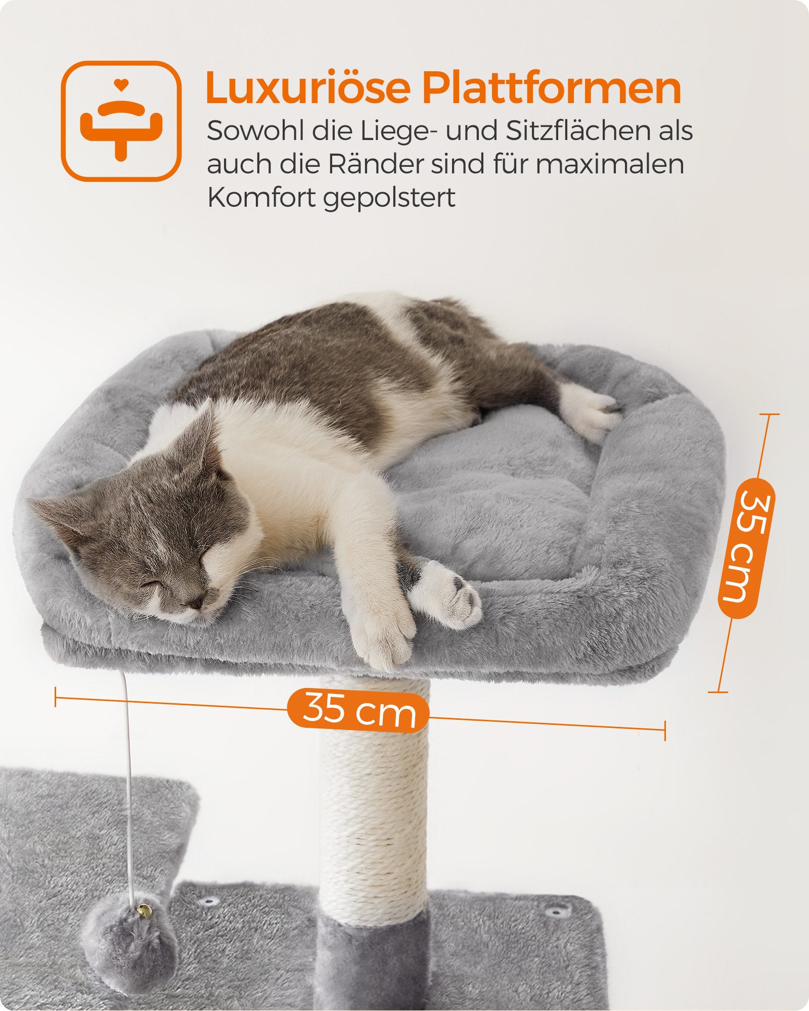 FEANDREA Kratzbaum Katzenbaum, Mehrstöckiges Katzenhaus, mit 4 Kratzsäulen, 2 Plattformen, Hängematte, Höhle, stabiler