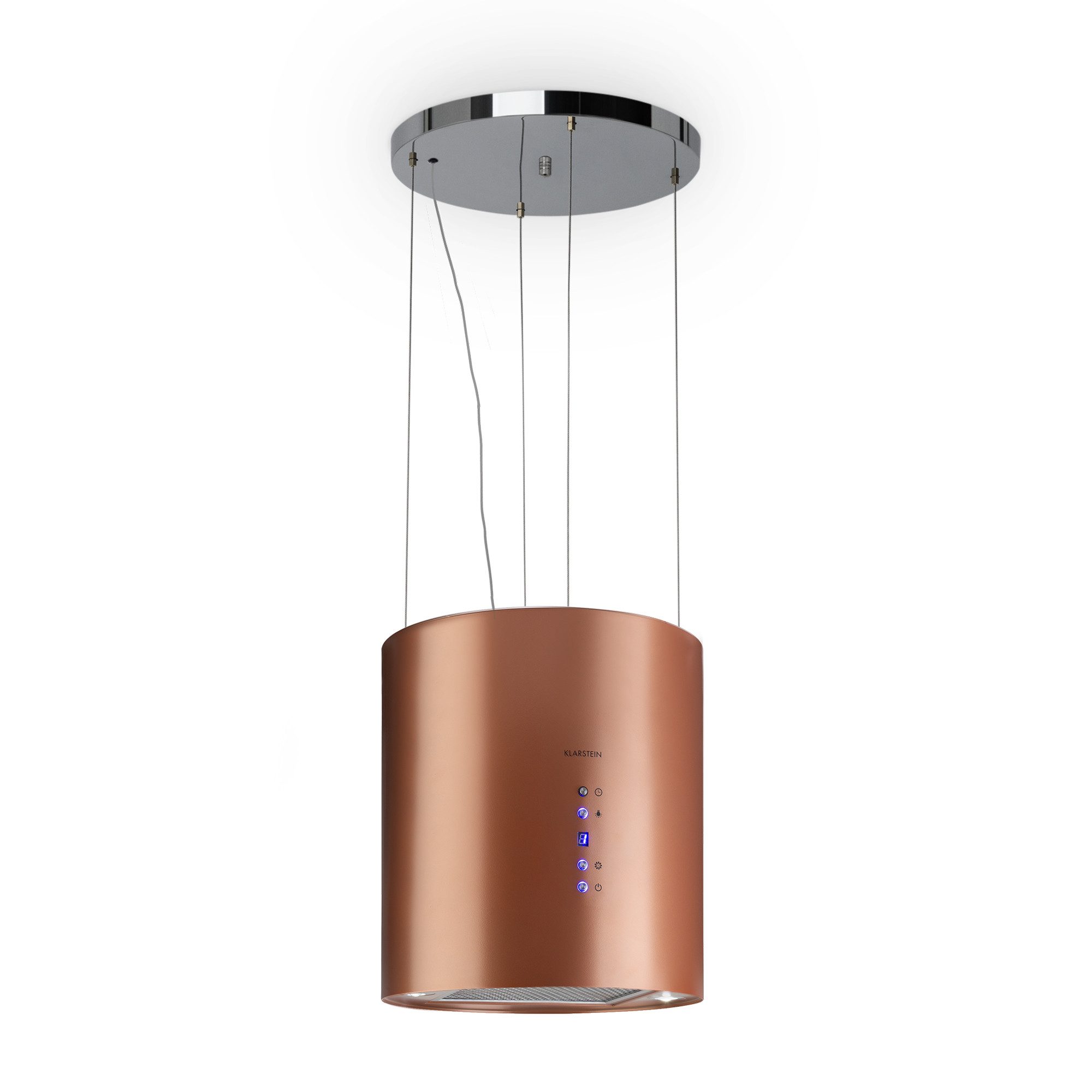 Klarstein Deckenhaube Barett Serie Barett Inselabzugshaube Ø35 cm Umluft 560 m³/h LED Aktivkohlefilter Barett, Abzugshaube Insel Abluft Haube Umluft Dunstabzug Einbau Umlufthaube