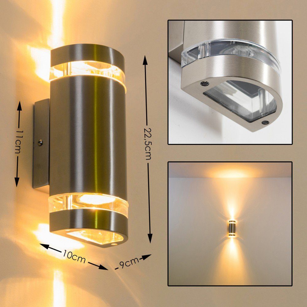 hofstein Außen-Wandleuchte »Contron« Außenwandlampe aus Metall in Edelstahl, Kunststoff-Scheiben, ohne Leuchtmittel, m. GU10, Außenleuchte mit Up & Down-Effekt