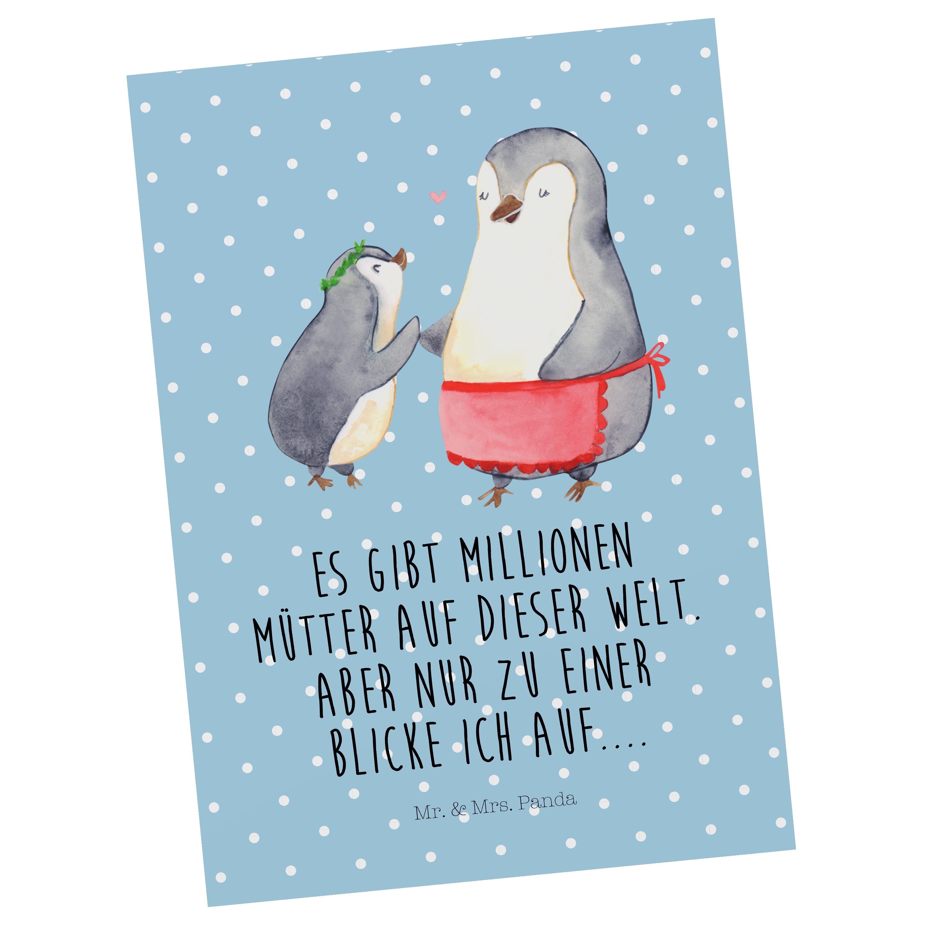 Mr. & Mrs. Panda Postkarte Pinguin mit Kind - Blau Pastell - Geschenk, Opa, Pinguine, Tochter, E