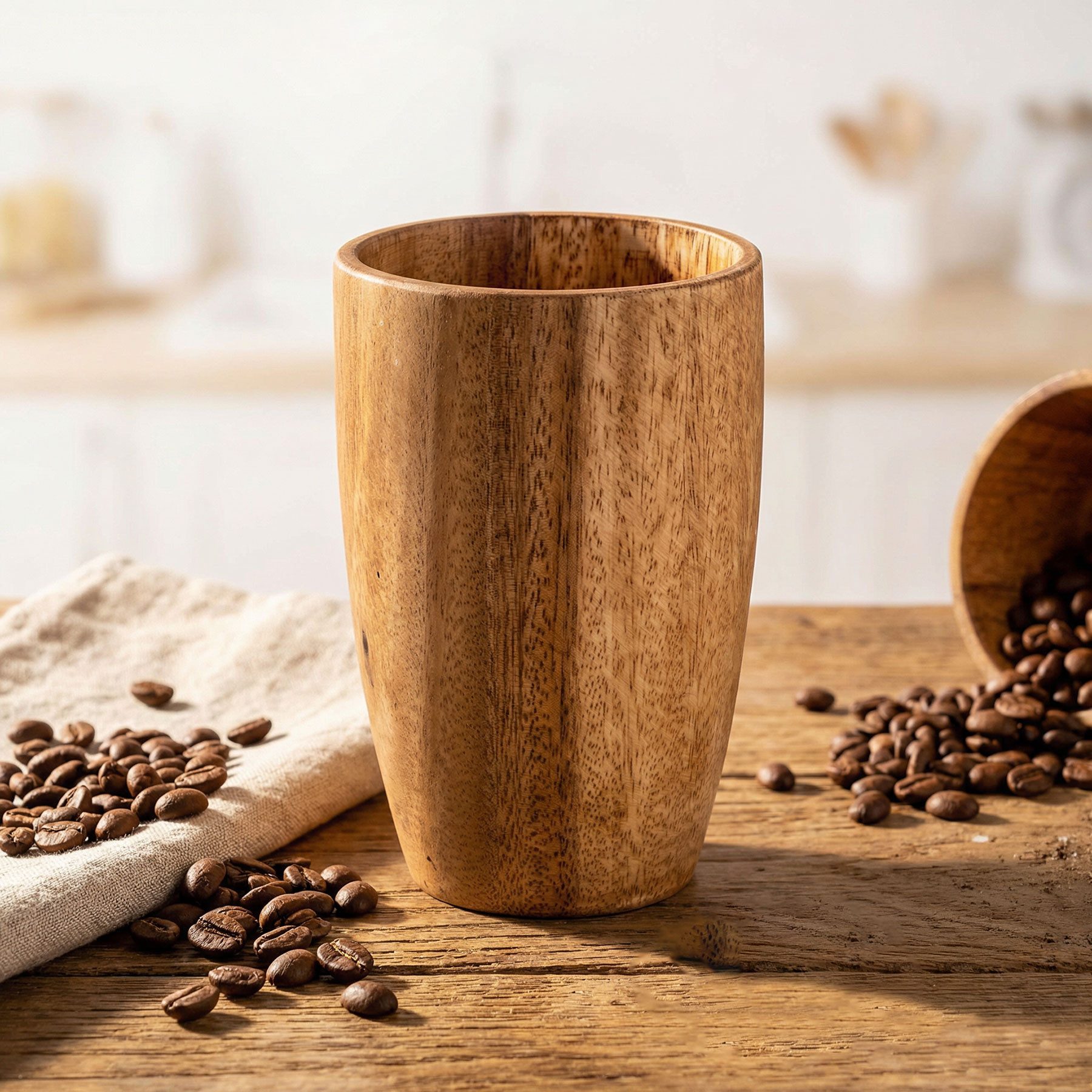 Levandeo® Becher Becher Holzbecher Akazienholz H13cm Natur Trinkbecher Stiftebecher Ute