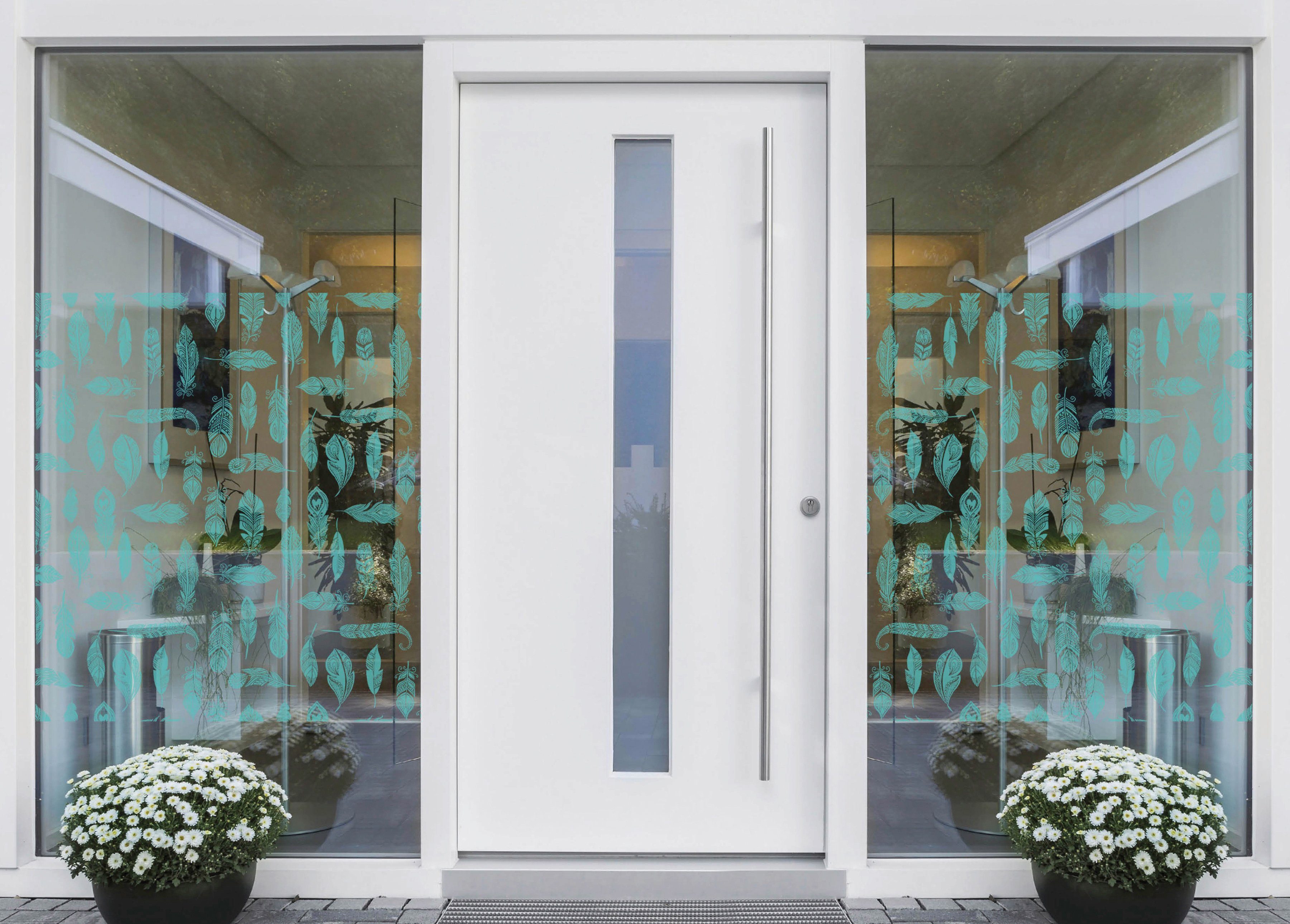 Fensterfolie Look Feathers turquois, MySpotti, halbtransparent, glatt, 60 x  100 cm, statisch haftend | Fensterfolien