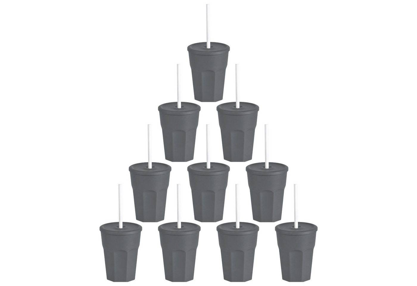 Engelland Becher Wiederverwendbare Plastikbecher mit Deckel und Strohhalm, 0,25 Liter, 10-tlg., Kunststoff, BPA-frei, spülmaschinengeeignet, lebensmittelecht, Temperaturbeständig