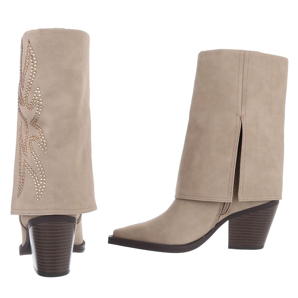 Ital-Design Damen Cowboyboots Western Westernstiefel (87740374) Blockabsatz Stiefel in Beige