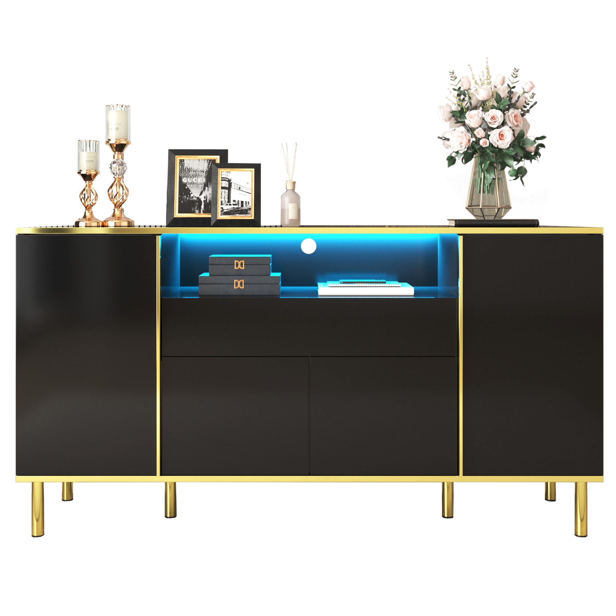 Merax Sideboard in Hochglanz mit LED- Beleuchtung (1 St), Kommode mit Schub günstig online kaufen
